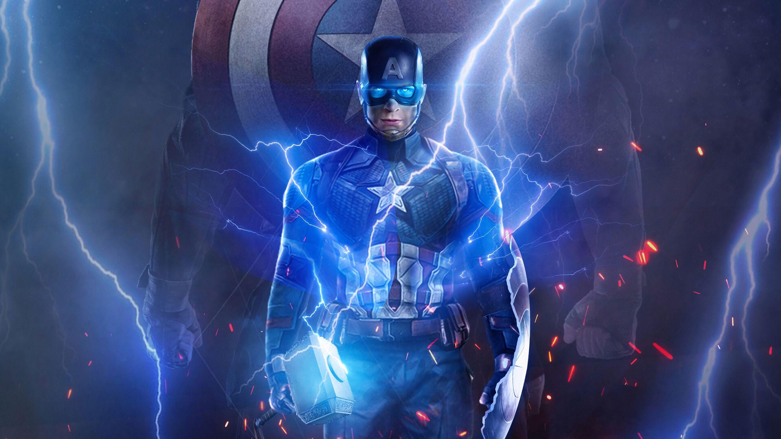 2560x1440 Captain America with Thor's hammer Wallpaper 4k Ultra HD