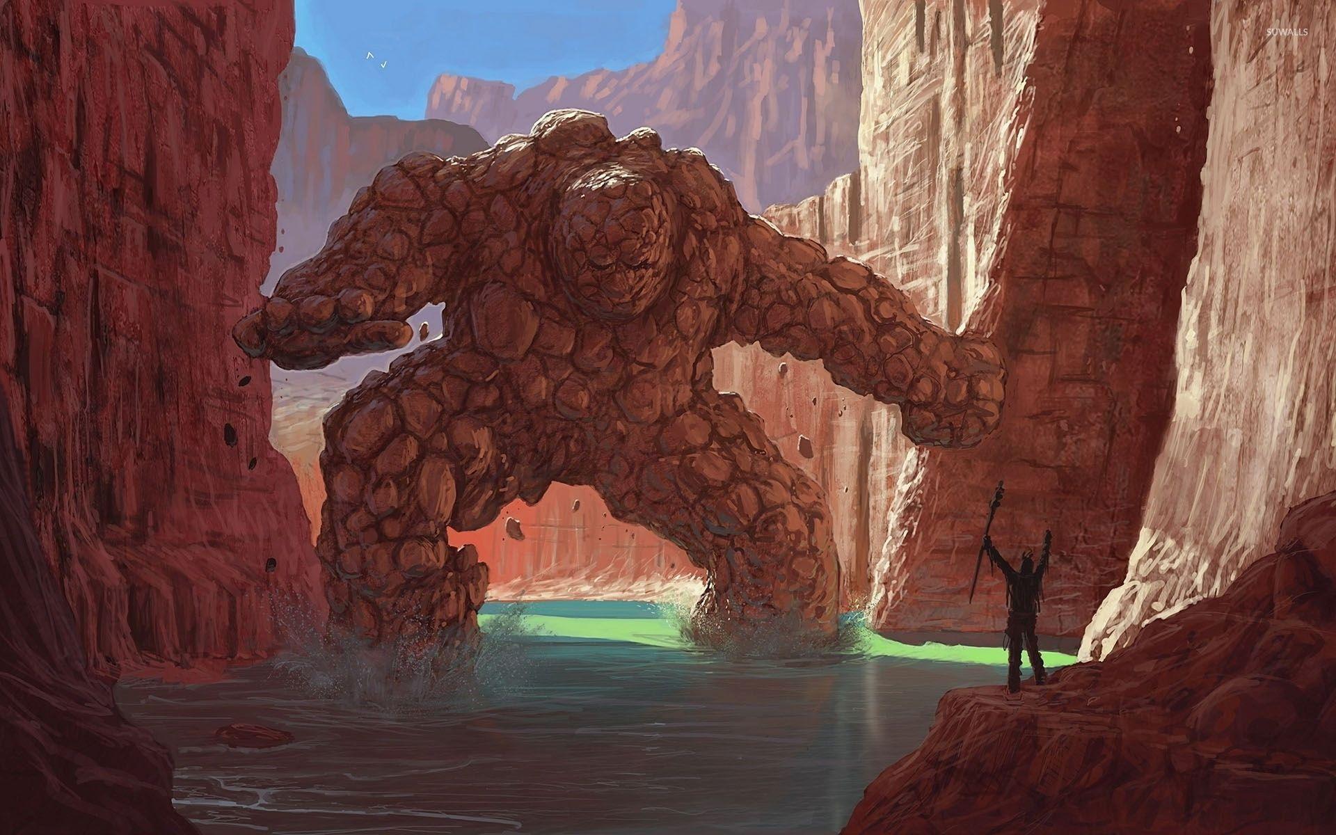 1920x1200 Rock golem in the canyon wallpaper wallpaper
