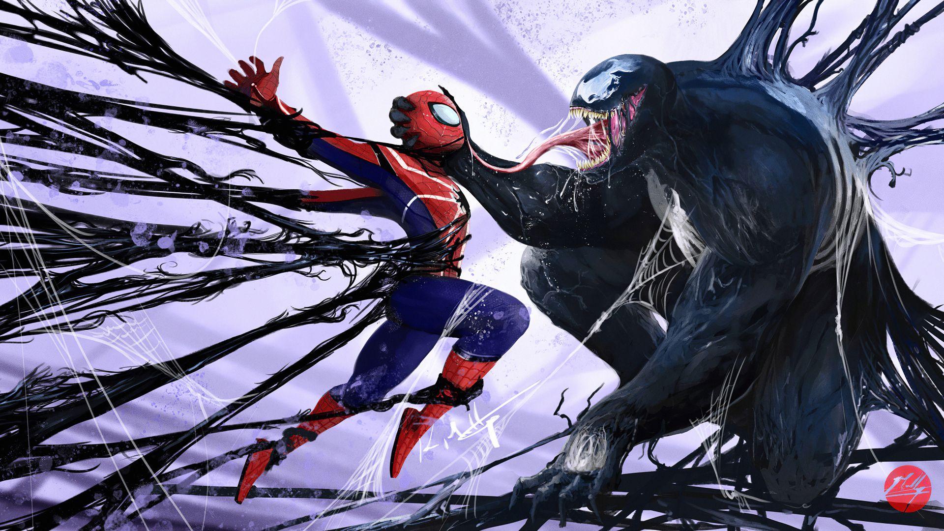 1920x1080 Venom Vs Spider Man Art 1080P Laptop Full HD Wallpaper, HD Artist 4K Wallpaper, Image, Photo and Background