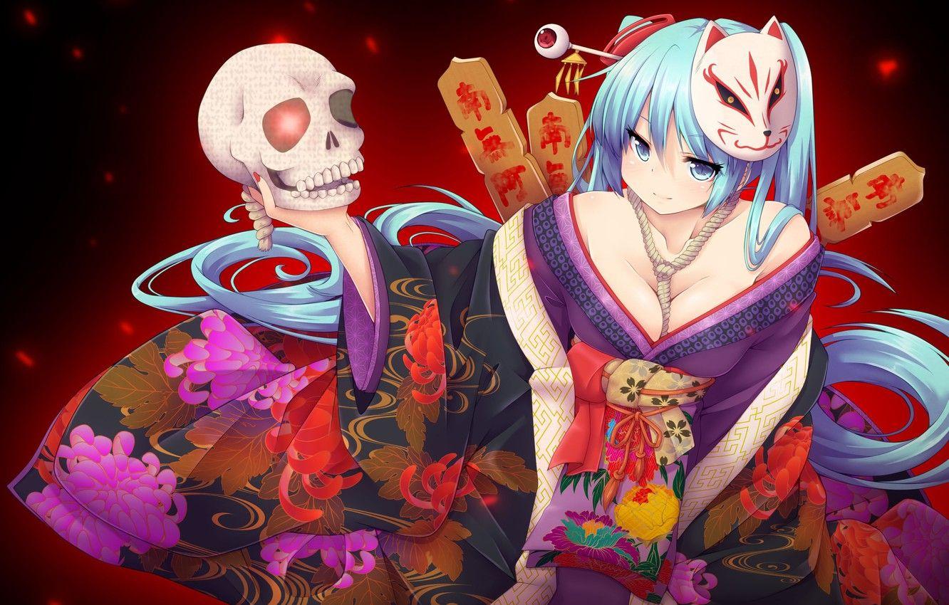 1332x850 Wallpaper sake, fox, dead, anime, beautiful, pretty, death, asian, manga, kyuubi, japanese, kimono, oriental, sugoi, hana, bishojo image for desktop, section арт