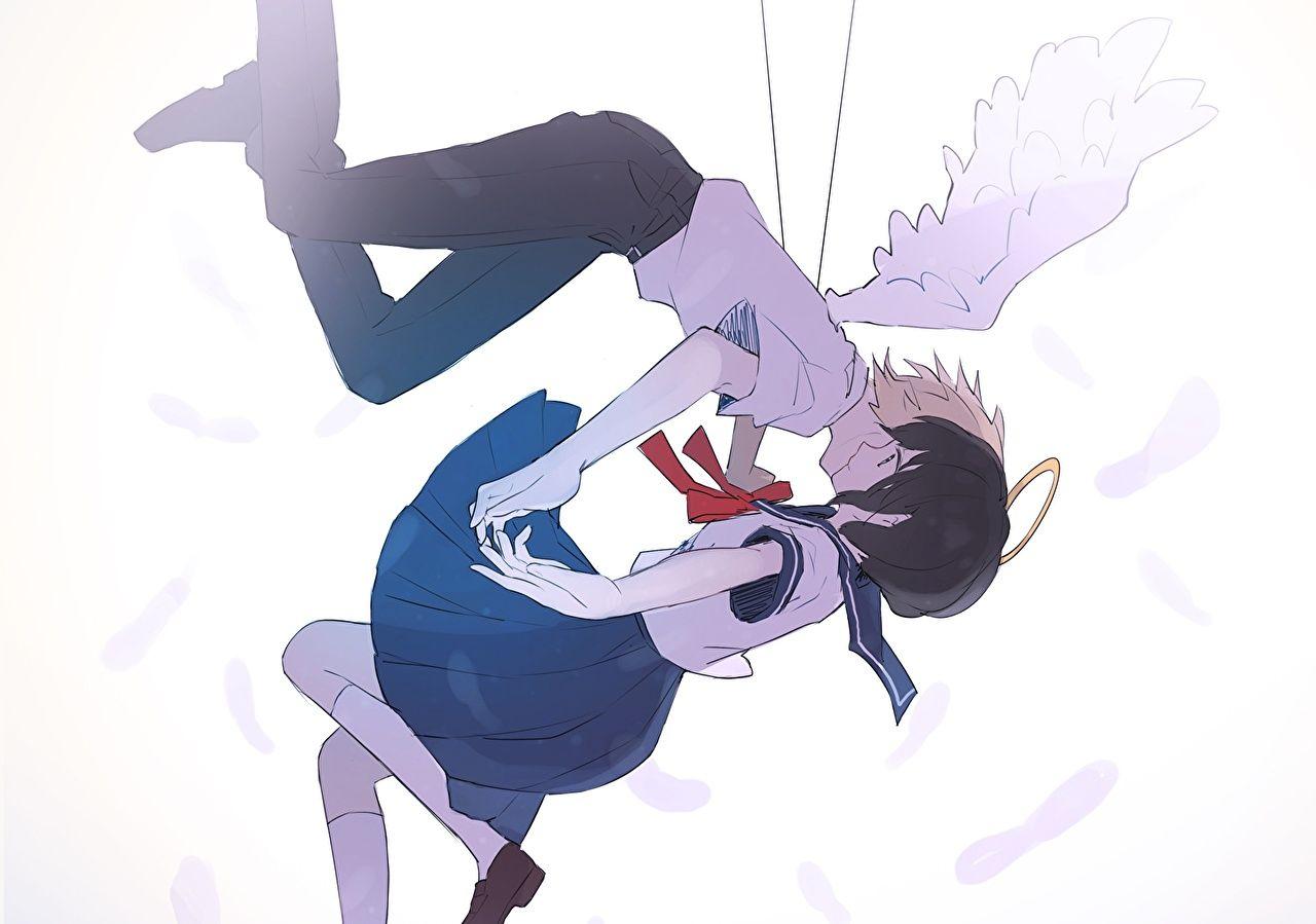 1280x899 Wallpaper Schoolgirls guys Wings gomi chiri Girls Anime Angels