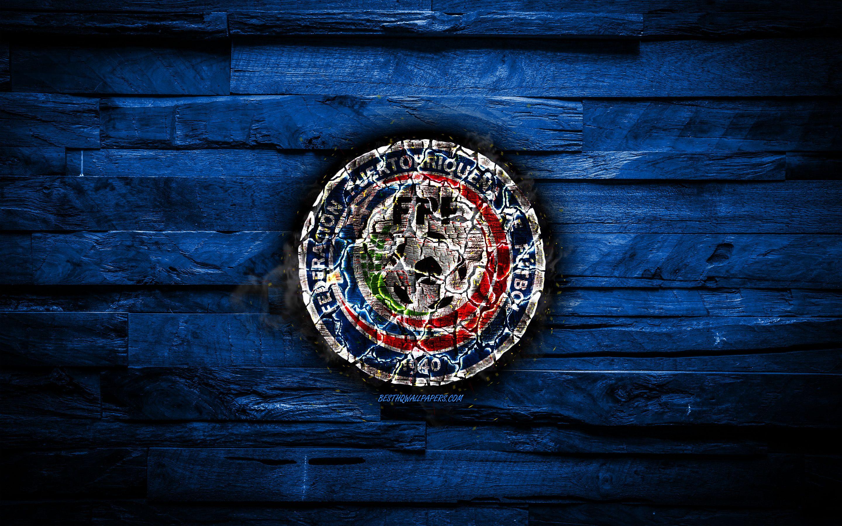 2880x1800 Download wallpaper Puerto Rico, burning logo, CONCACAF, blue wooden background, grunge, North America National Teams, football, Puerto Rican soccer team, soccer, Puerto Rico national football team for desktop with resolution 2880x1800. High