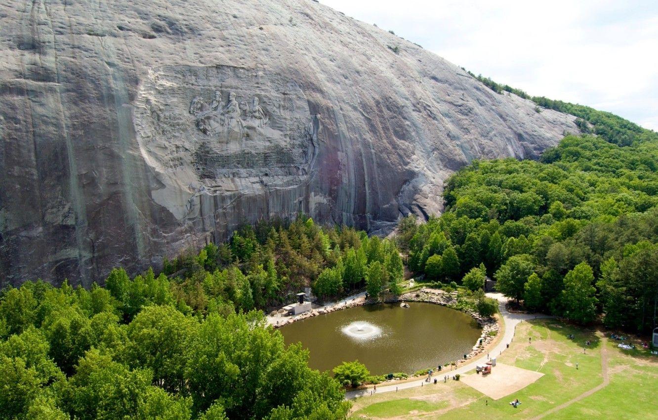 1332x850 Wallpaper forest, the sky, lake, people, stone, mountain, Georgia, Stone Mountain image for desktop, section природа