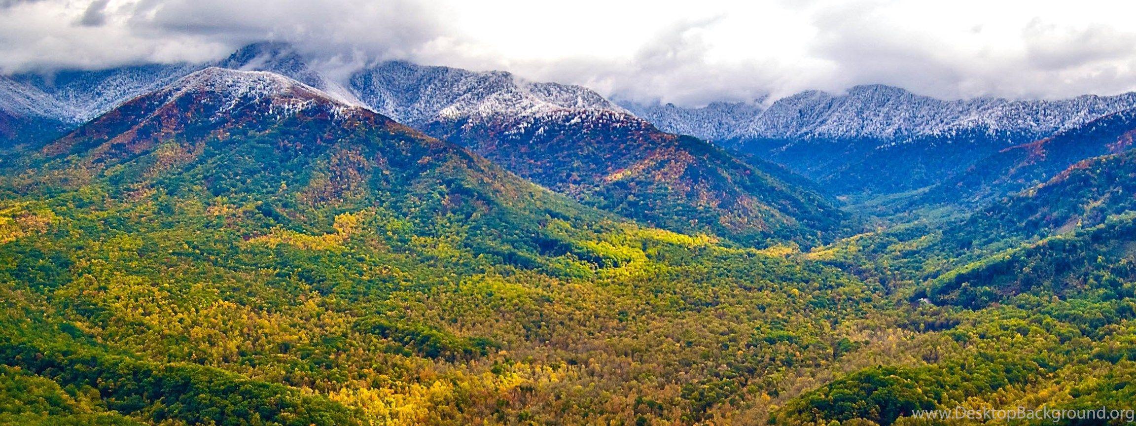 2304x864 High Quality Smoky Mountains Wallpaper Desktop Background