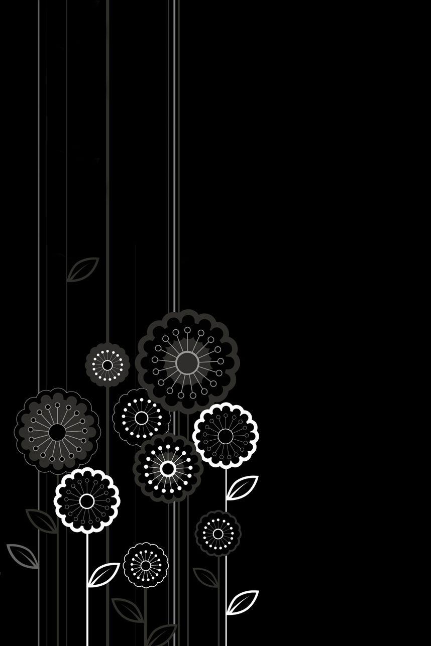 858x1287 Android Wallpaper HD: Black Cartoon Flowers And Lines Android Wallpaper