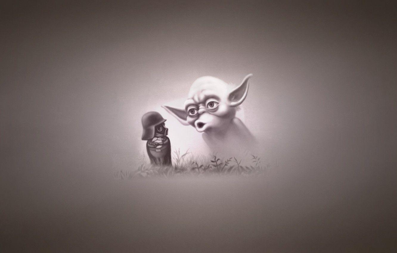 1332x850 Wallpaper grass, minimalism, star wars, parody, star wars, Darth Vader, yoda, hedgehog in the fog, Darth Vader in the fog, iodine cuckoo image for desktop, section минимализм