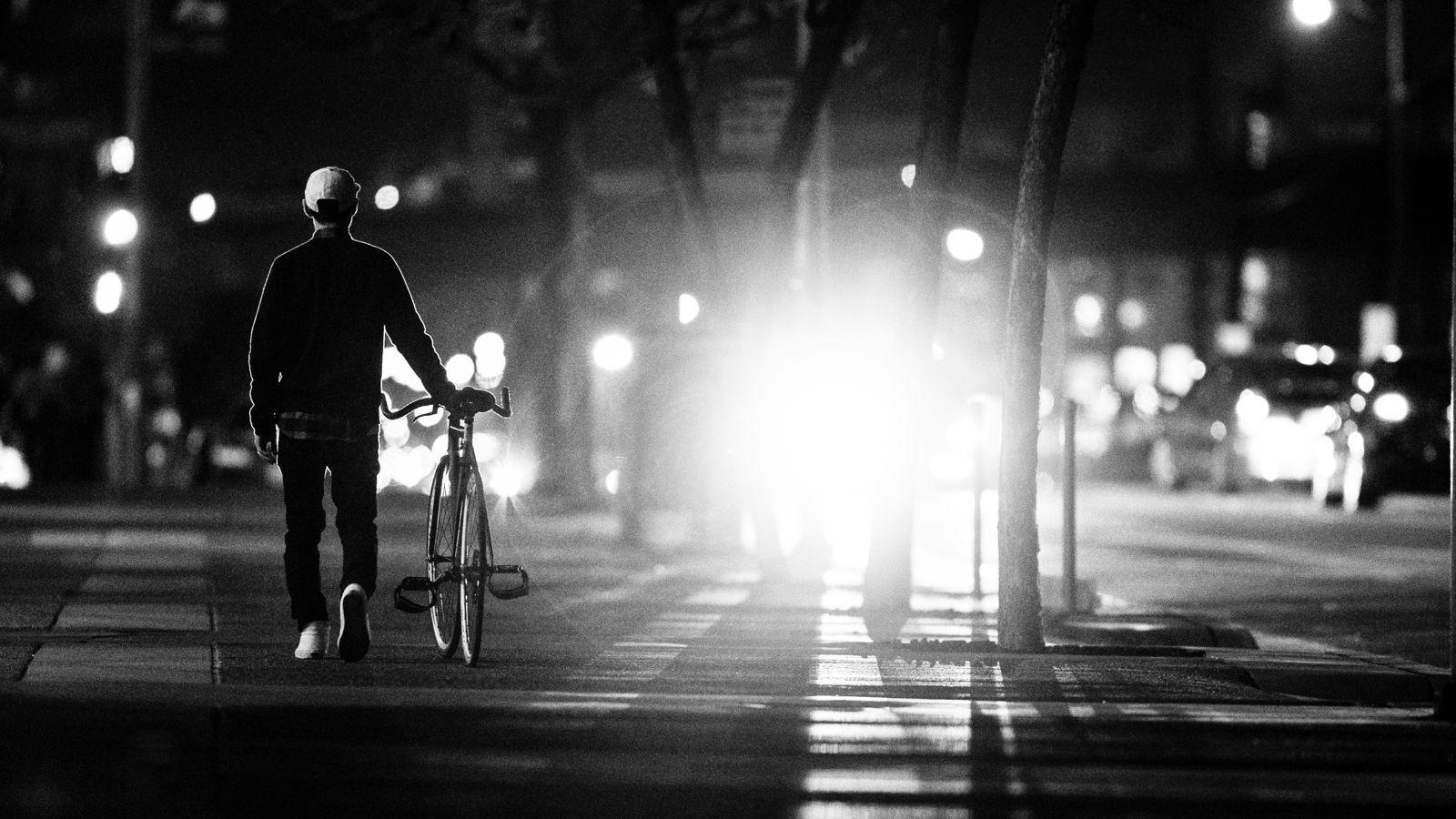 1600x900 Black And White Night Street Bike Walking Wallpaper.com. Best High Quality Wallpaper