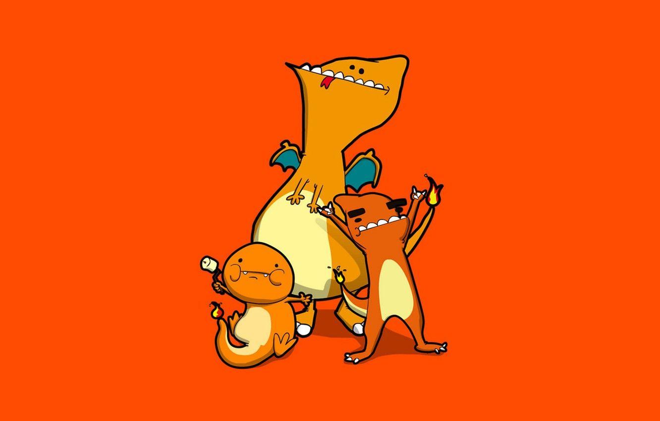 1332x850 Wallpaper orange, fire, flame, caricature, fire, orange, pokemon, marshmallows, Charmander, Charmeleon, Charizard, Charizard, Charmander, marshmallow, Charmeleon image for desktop, section минимализм