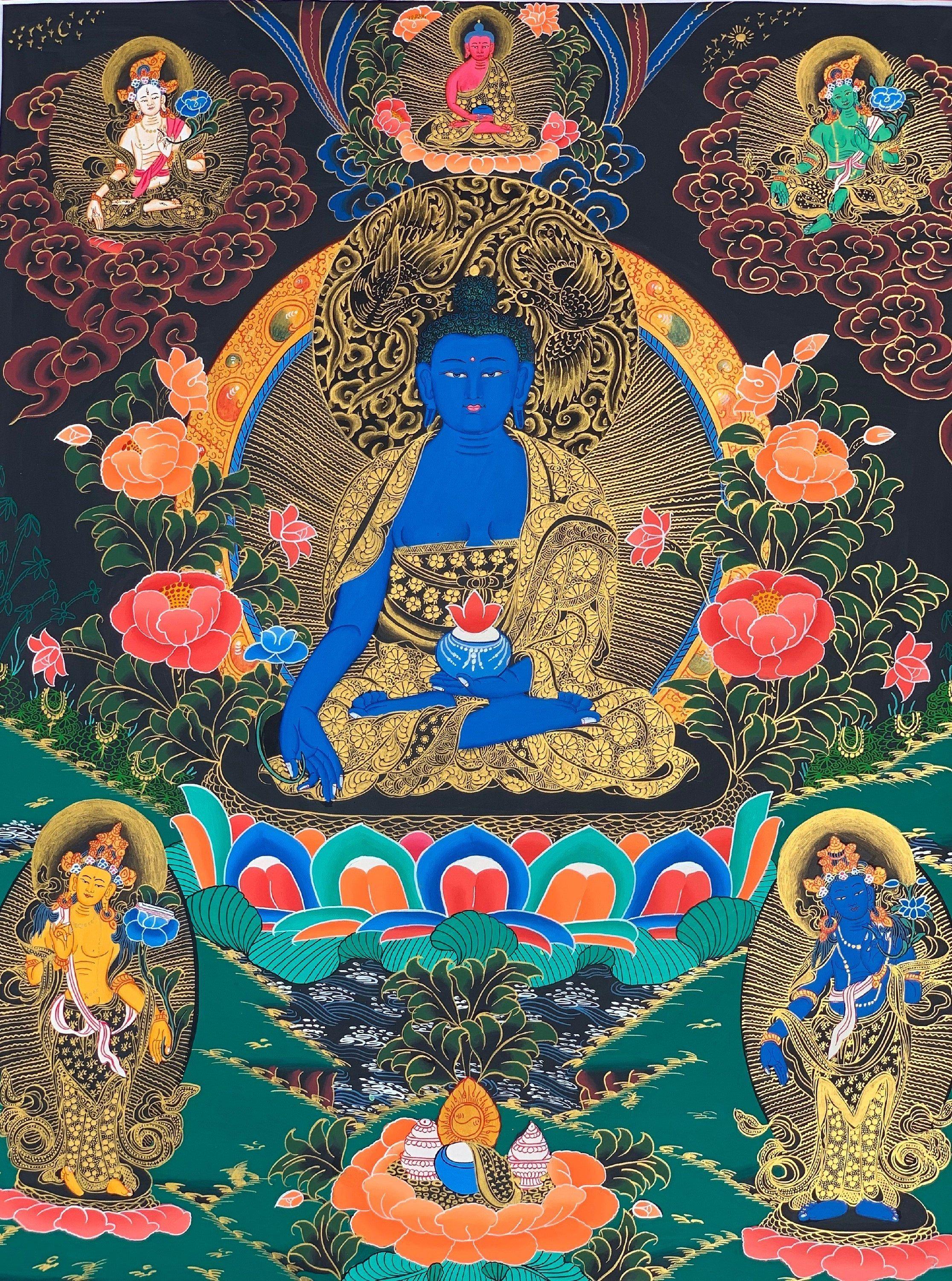 2231x3000 Hand Painted Medicine Buddha, Thangka Art, Painting 22x 30. Painting, Thangka, Fine Art Painting
