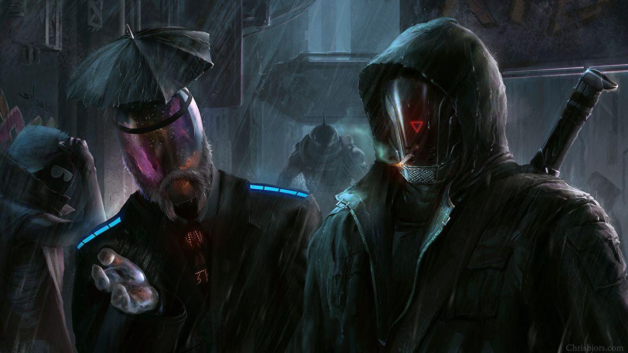 1280x720 Wallpaper Helmet warrior Fantasy Rain Umbrella hooded