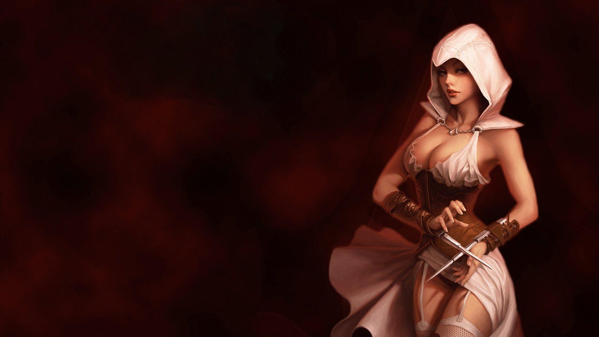 1920x1080 ASSASSIN GIRL knife wrist stockings wallpaperx1080
