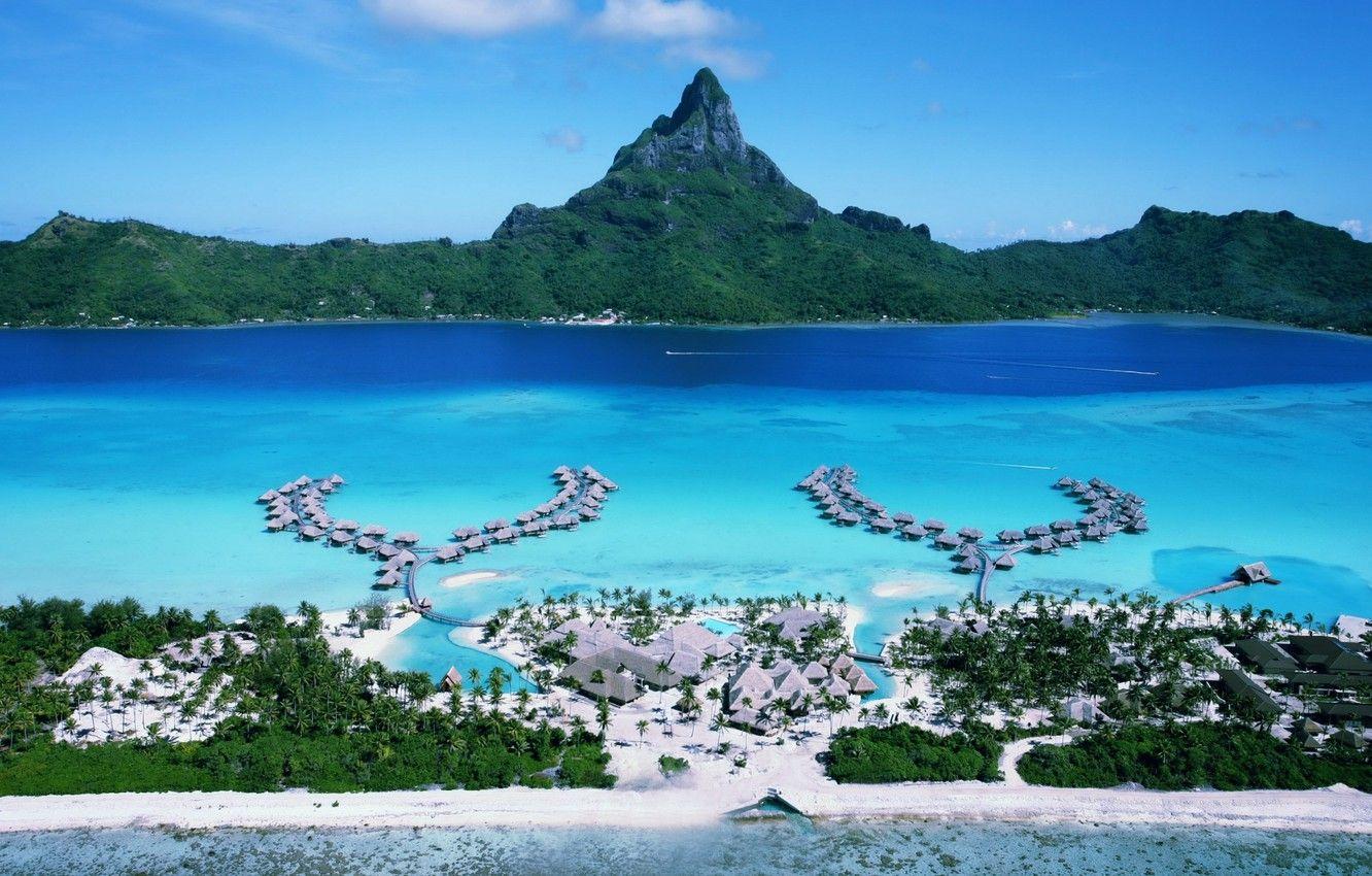 1332x850 Wallpaper stay, relax, journey, the Pacific ocean, bungalovy hotel Suite, aerial view of the island of bora bora, the island of Bora Bora image for desktop, section пейзажи