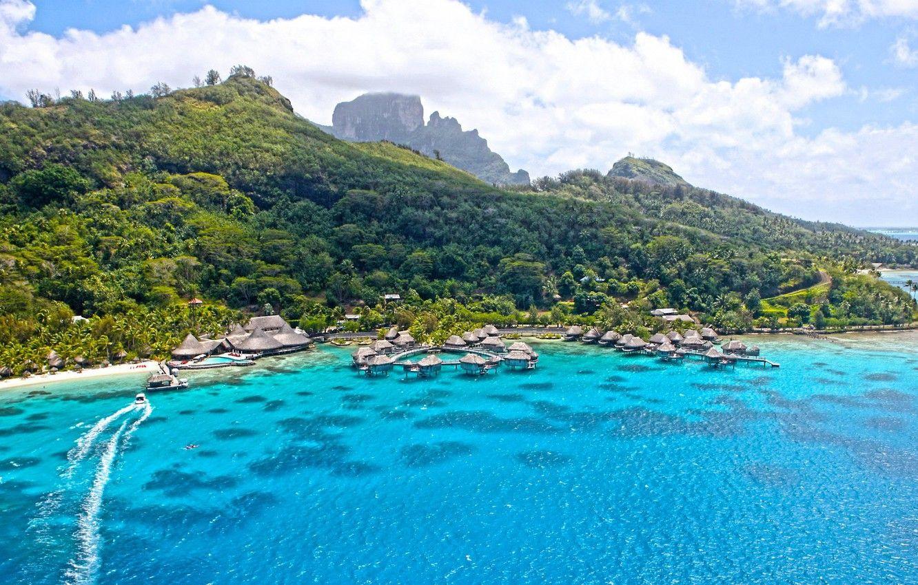 1332x850 Wallpaper The Ocean, Island, Bora Bora, Resort, View On Paradise Tropical Isl Bora Bora Image For Desktop, Section пейзажи