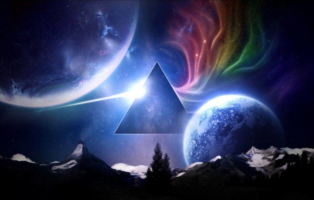 1332x850 Wallpaper Meadows, Mountains, Music, Stars, Planet, Space, Triangle, Pink Floyd, Art, Prism, Rock, Dark side of the moon, Pink Floyd, The Dark Side of the Moon, Triangular prism image for desktop, section