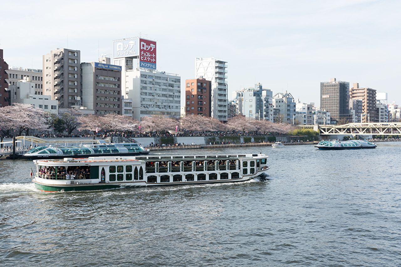 1280x853 Desktop Wallpaper Riverboat Tokyo asakusa Japan river Cities Houses