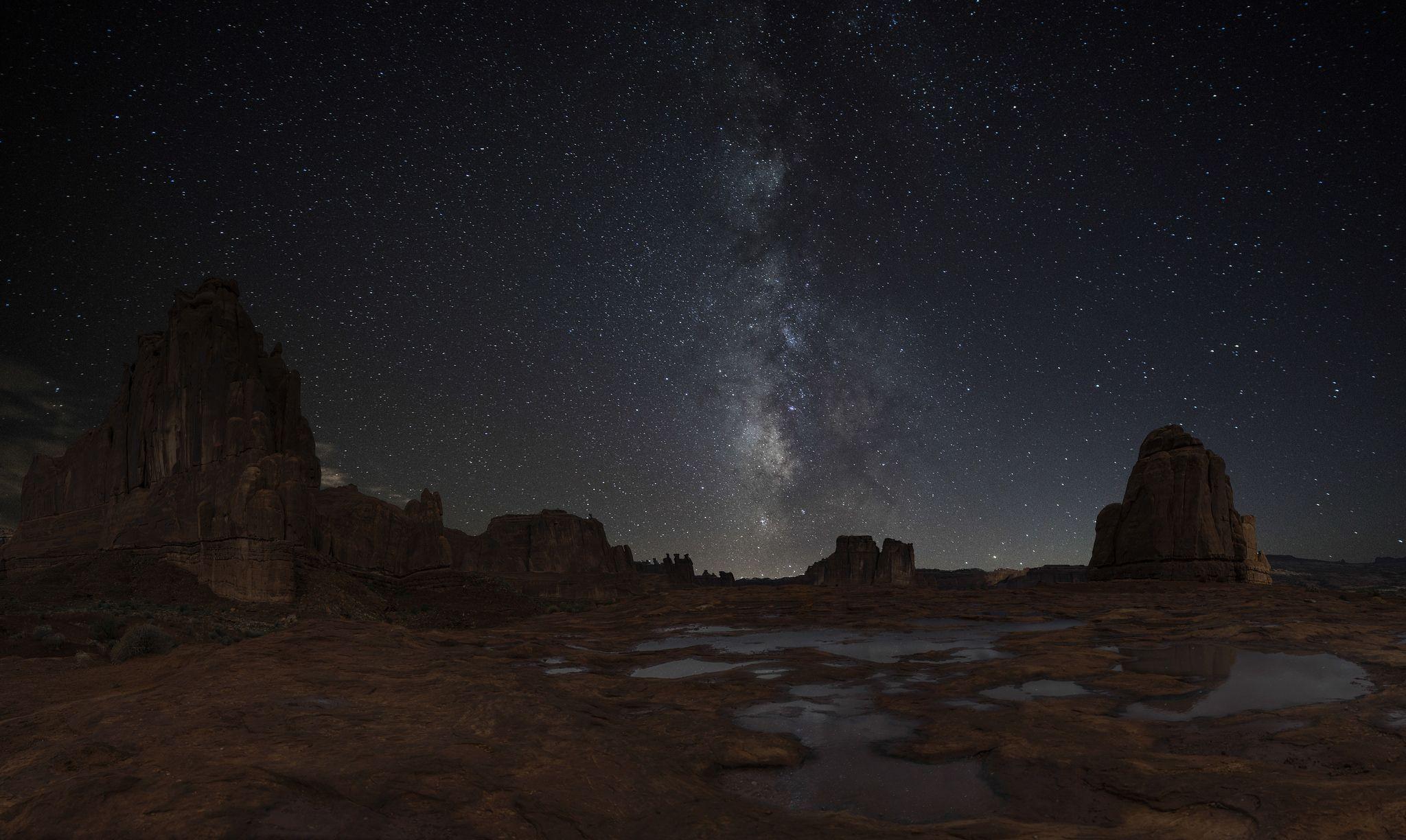 2048x1224 Desert Landscape Milky Way Nature Night Rock Stars Wallpaper:2048x1224