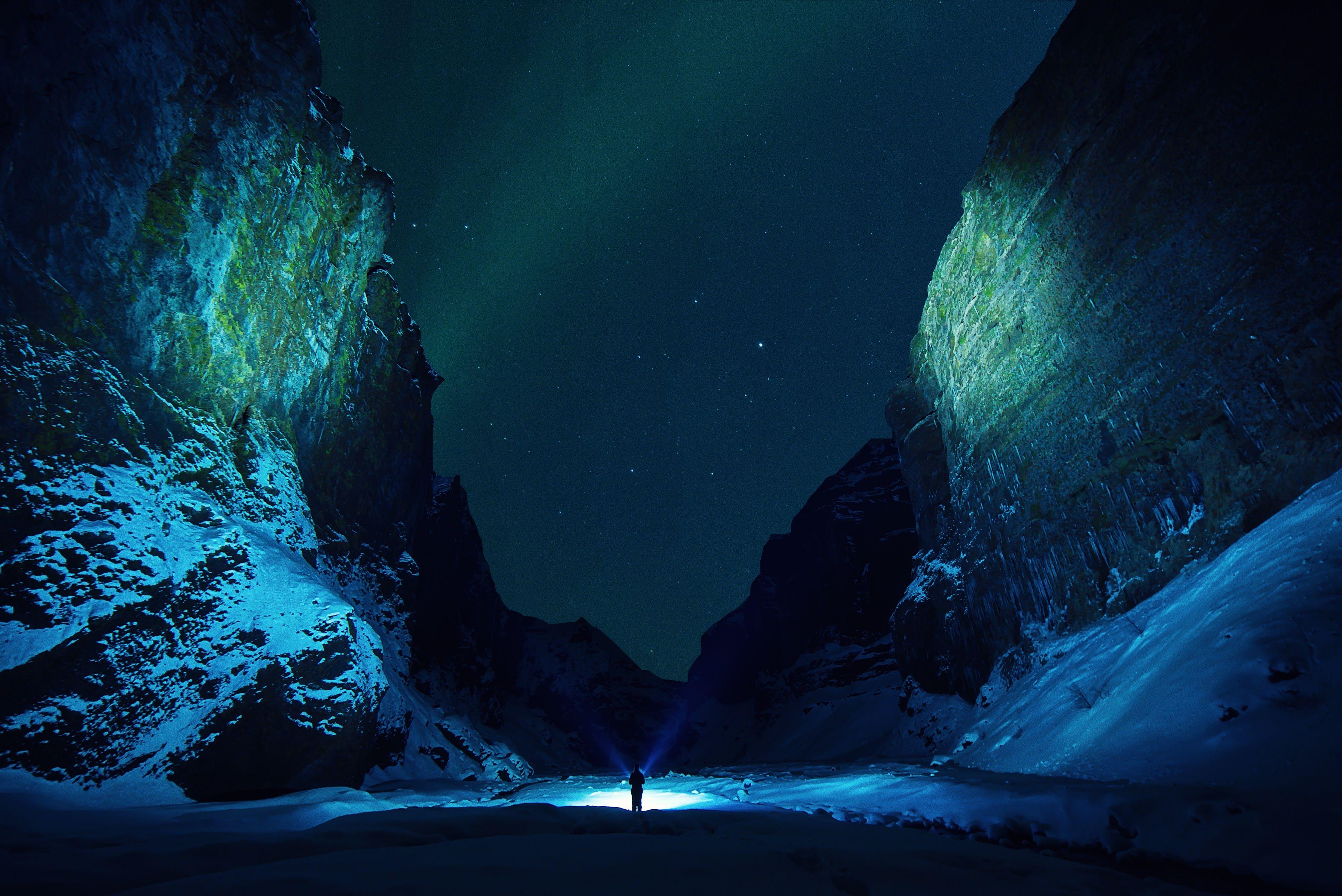 4017x2683 #Jonatan Pie, #rock, #night, #aurorae, #snow, #landscape, #clear sky, #nature, #men, #lights, #winter, #mountains, #stars wallpaper. Mocah.org HD Wallpaper
