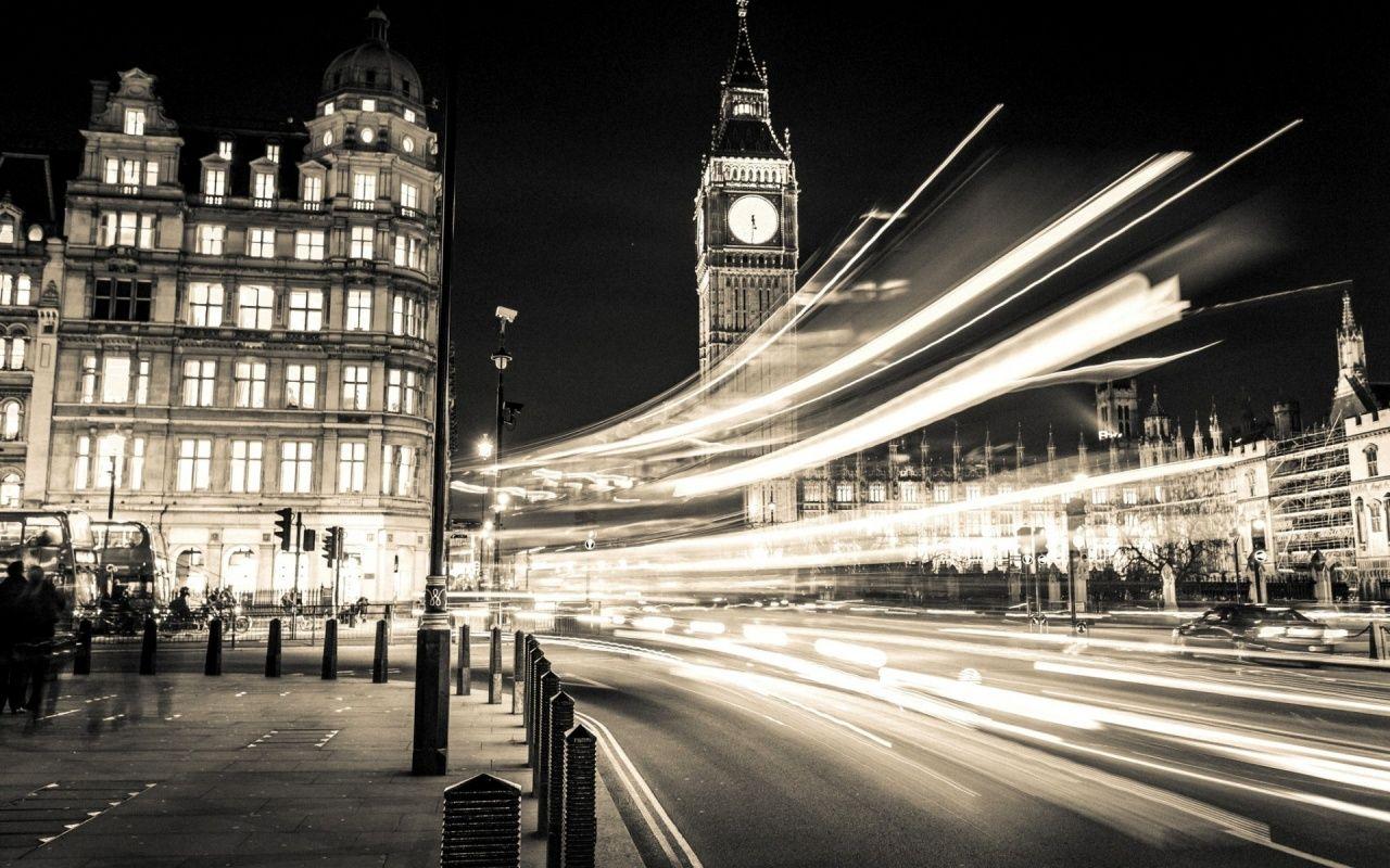 1280x800 Black And White Lighting Big Ben London Wallpaper