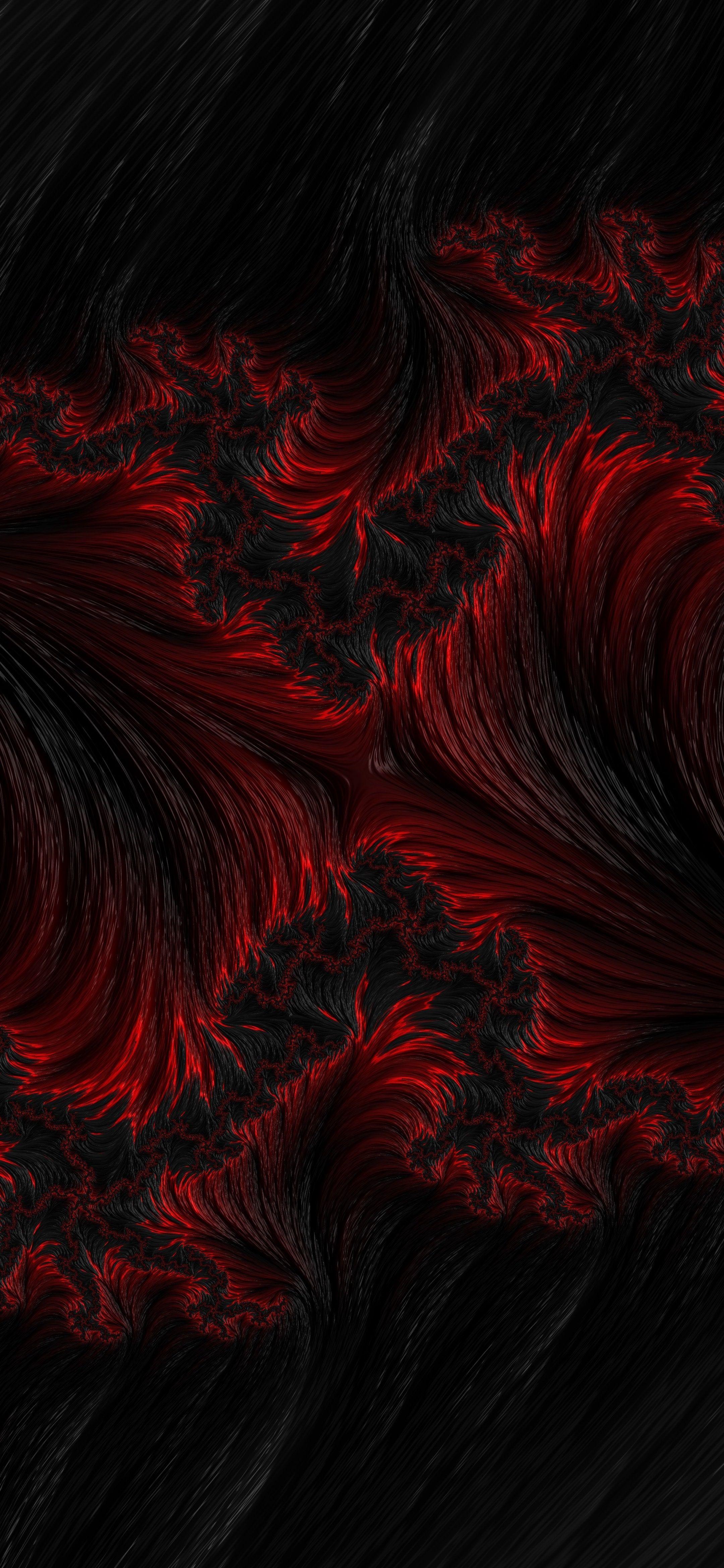 2160x4680 Download wallpaper 2160x4680 fractal, abstraction, wavy, black, red HD background