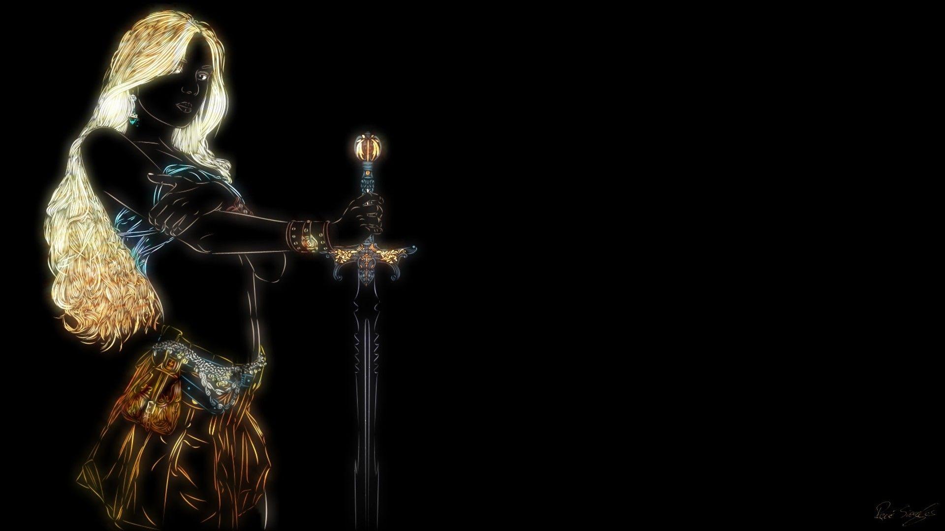 1920x1080 High Resolution, , Art, Fantasy, Babes, Women, Sword, Fractal, Girl, , Cool Image, blue, Weapons, Humor Wallpaper