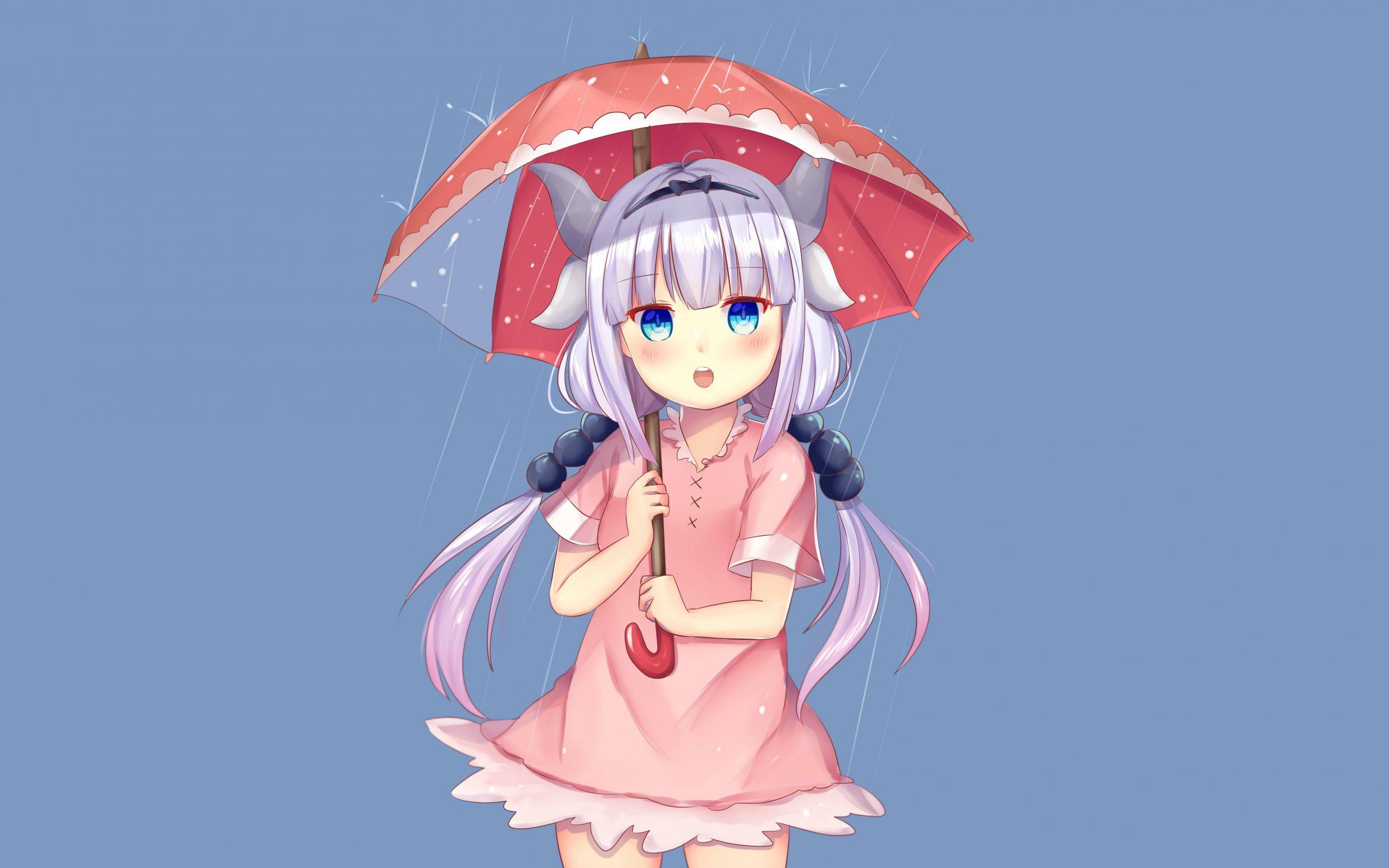 2560x1600 Download Curious, Kanna Kamui With Umbrella, Kobayashi San Chi No Maid Dragon, Rain Wallpaper, 2560x Dual Wide, Widescreen 16: Widescreen