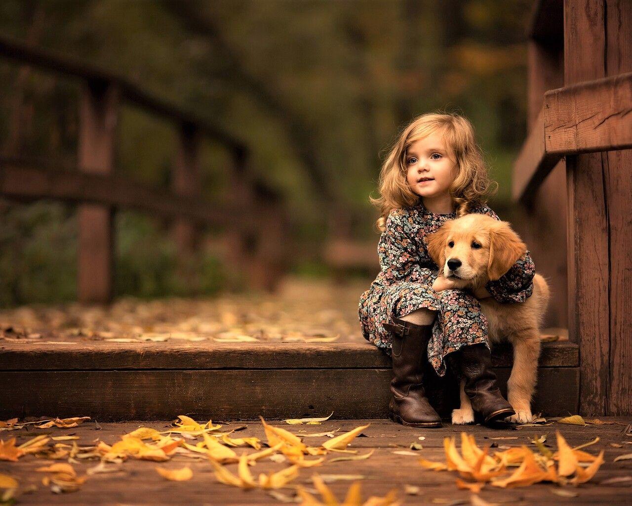 1280x1024 Little Girl With Golden Retriever Puppy 1280x1024 Resolution HD 4k Wallpaper, Image, Background, Photo and Picture