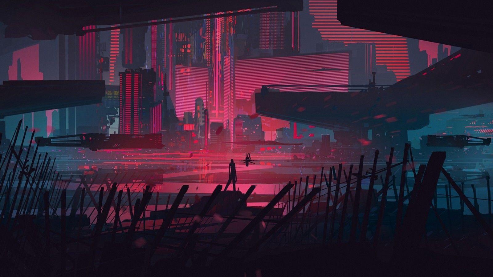 1600x900 Download 1600x900 Sci Fi, Artwork, Dark City, Futuristic, Painting Wallpaper