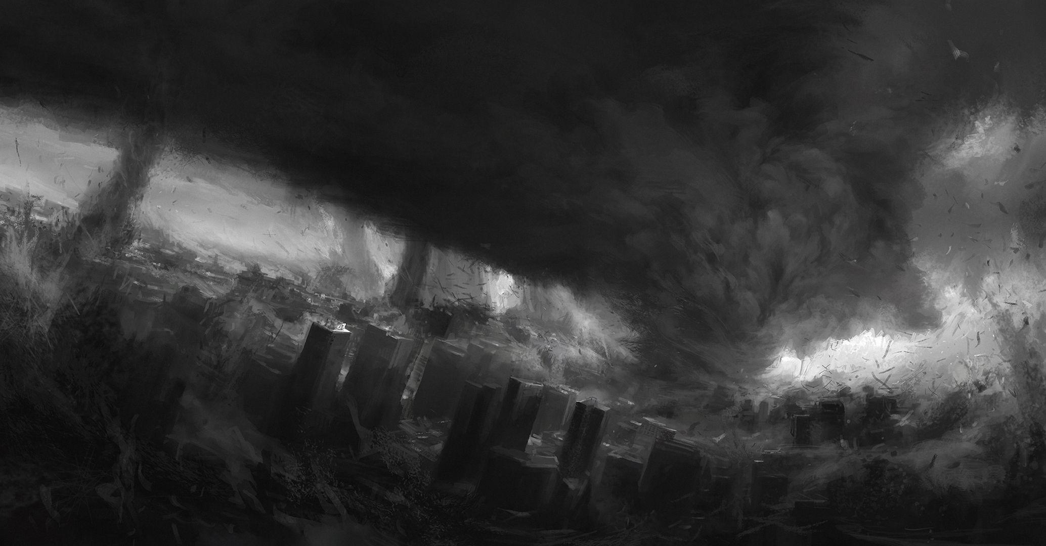 2068x1080 Tornado Fantasy Cities city apocalyptic dark wallpaperx1080 593 - Tornado Painting Wallpaper