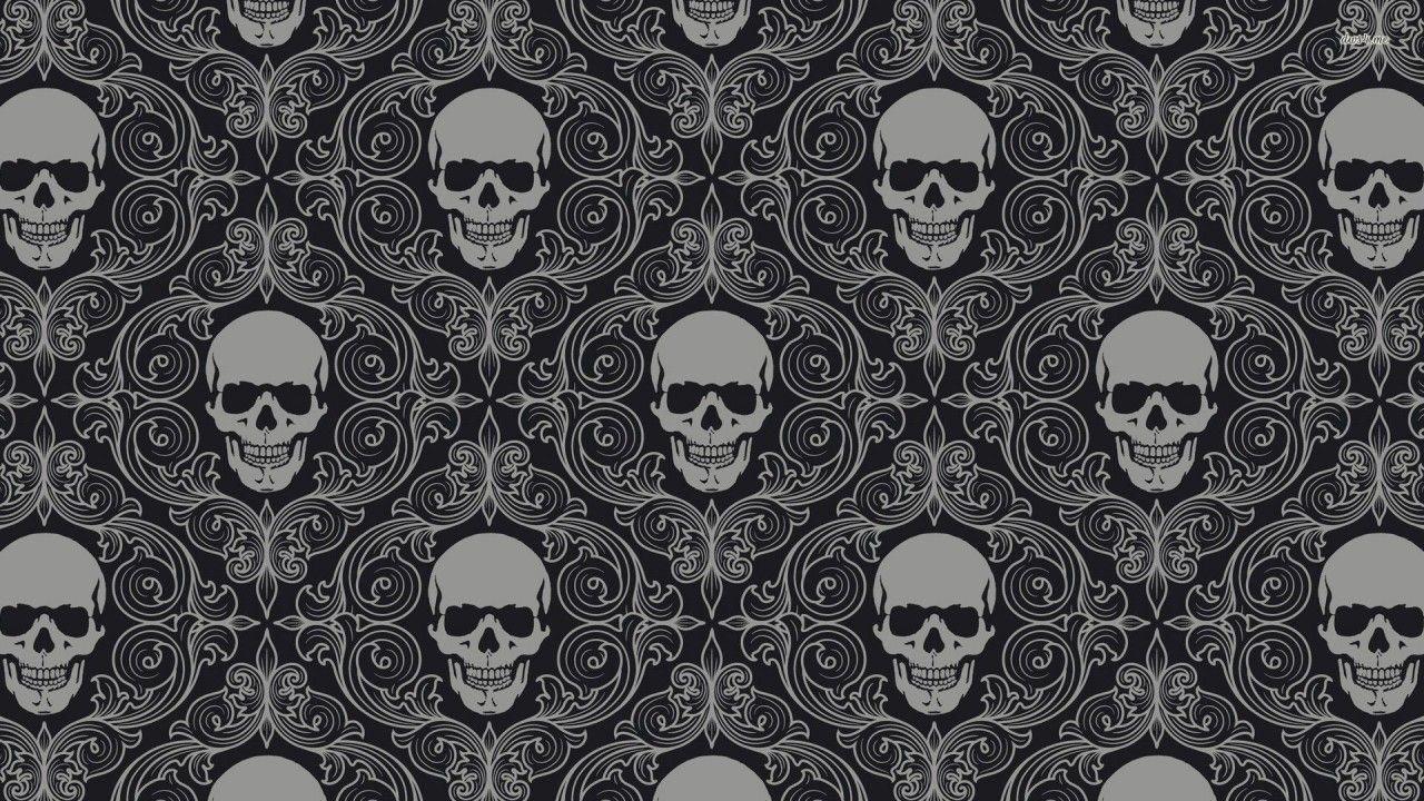 1280x720 Vintage skull pattern, vector wallpaper. Vintage skull pattern, vector