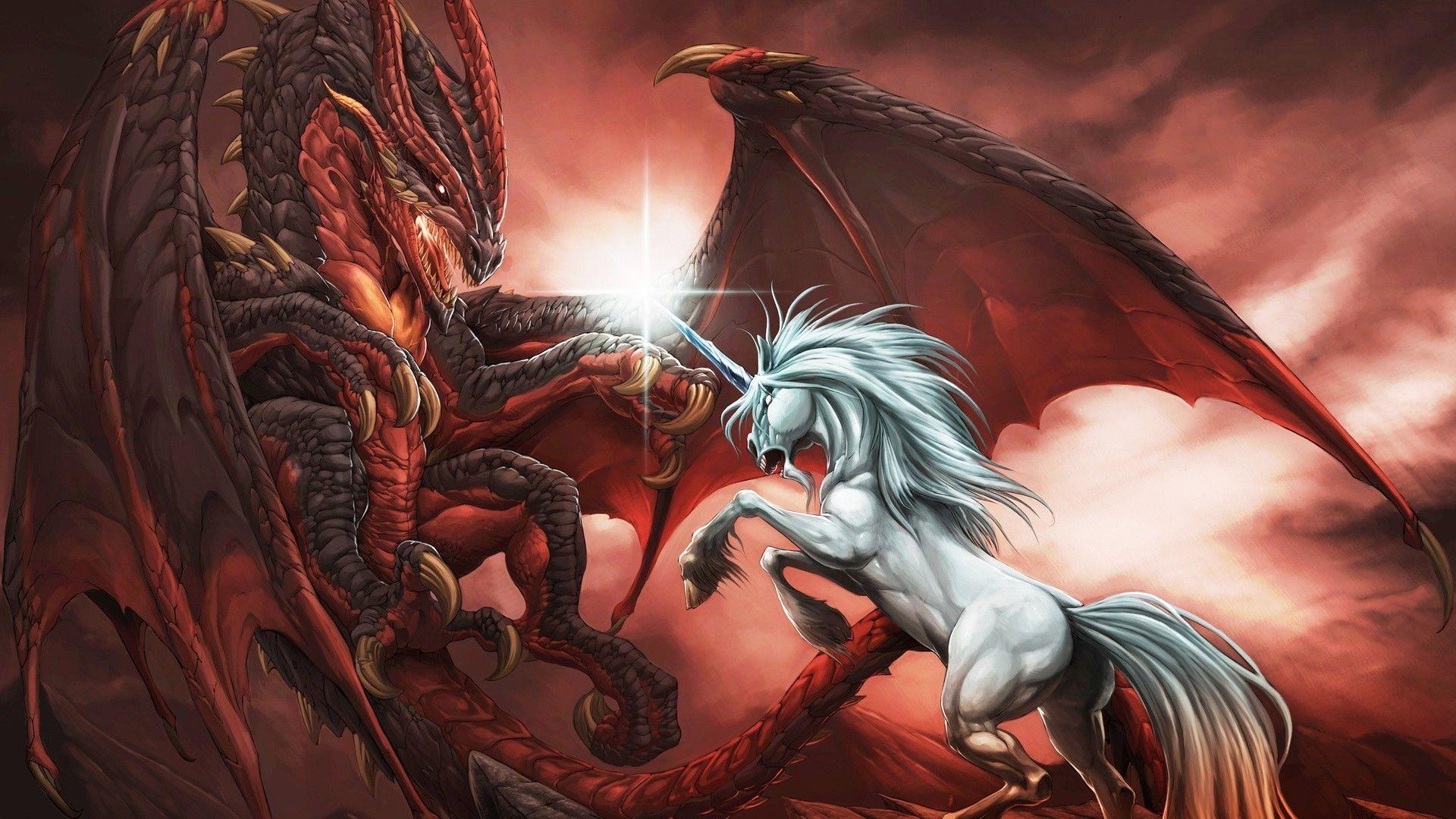 1920x1080 Unicorn and dragon