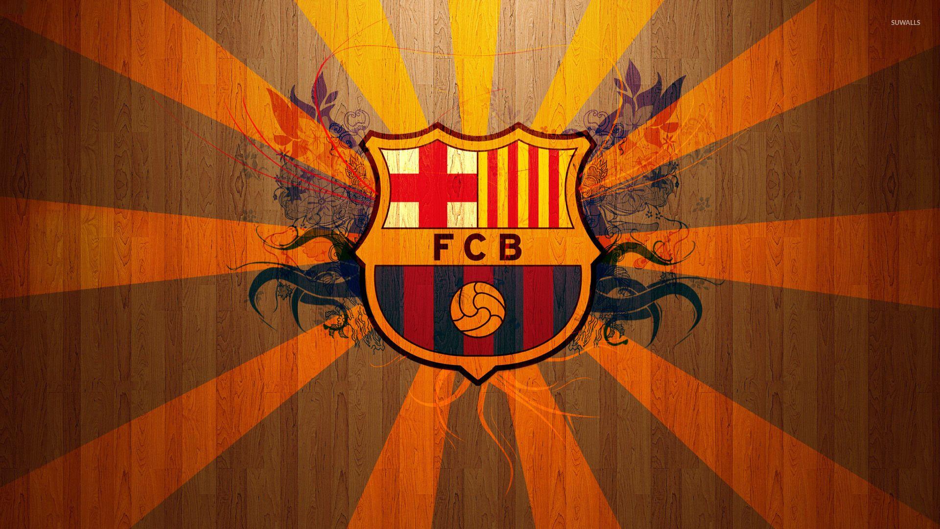 1920x1080 FC Barcelona on wooden background wallpaper wallpaper