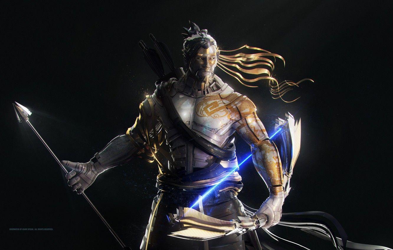 1332x850 Wallpaper game, tatoo, dragon, samurai, bow, japanese, arrow, oriental, asiatic, strong, Hanzo, Overwatch image for desktop, section игры