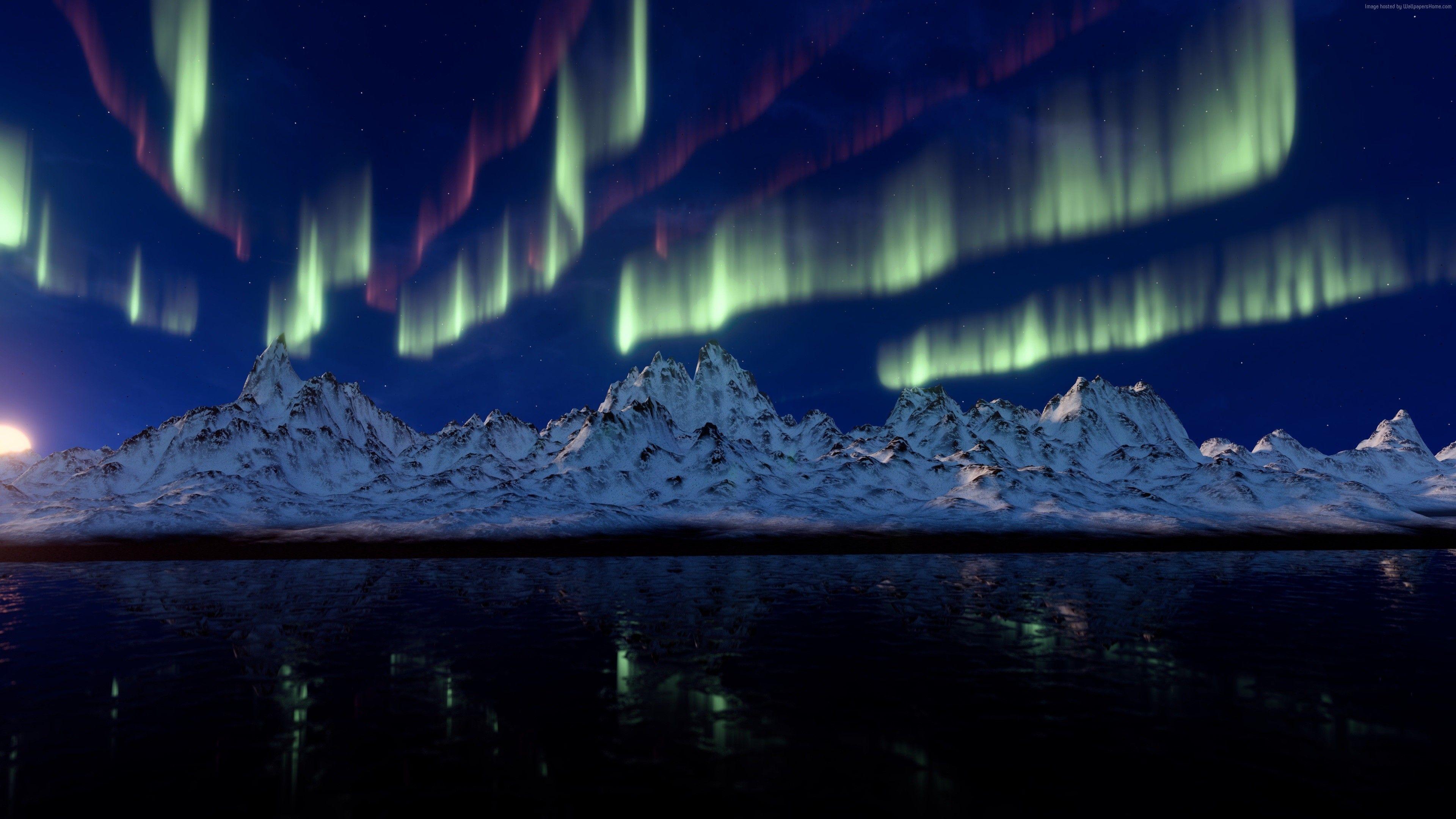 3840x2160 Stock Image northern lights, mountains, 4k, Stock Image Wallpaper Download Resolution 4K Wallpaper