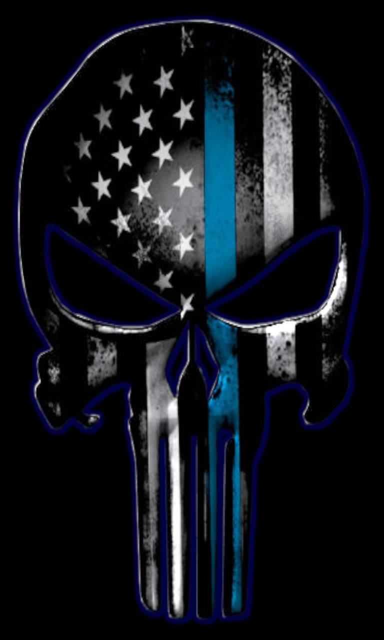 768x1280 Thin Blue line Skull wallpaper
