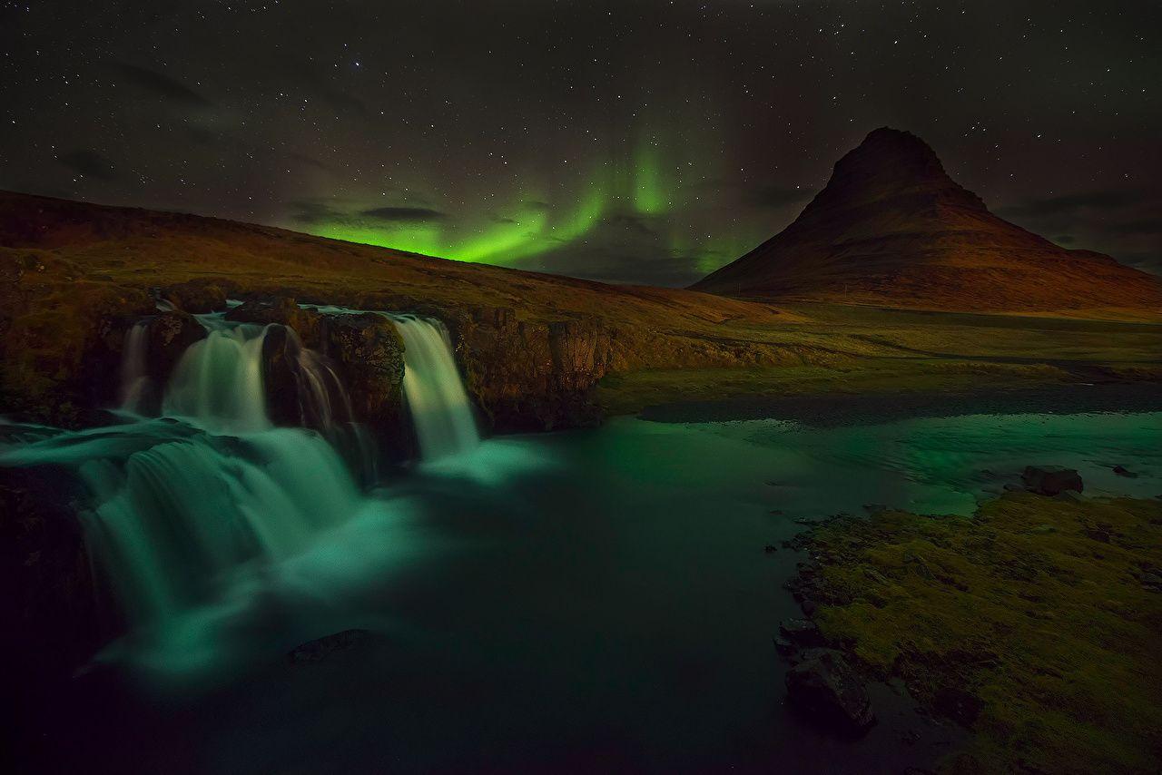 1280x854 Image Kirkjufell Iceland Aurora Nature Waterfalls night time