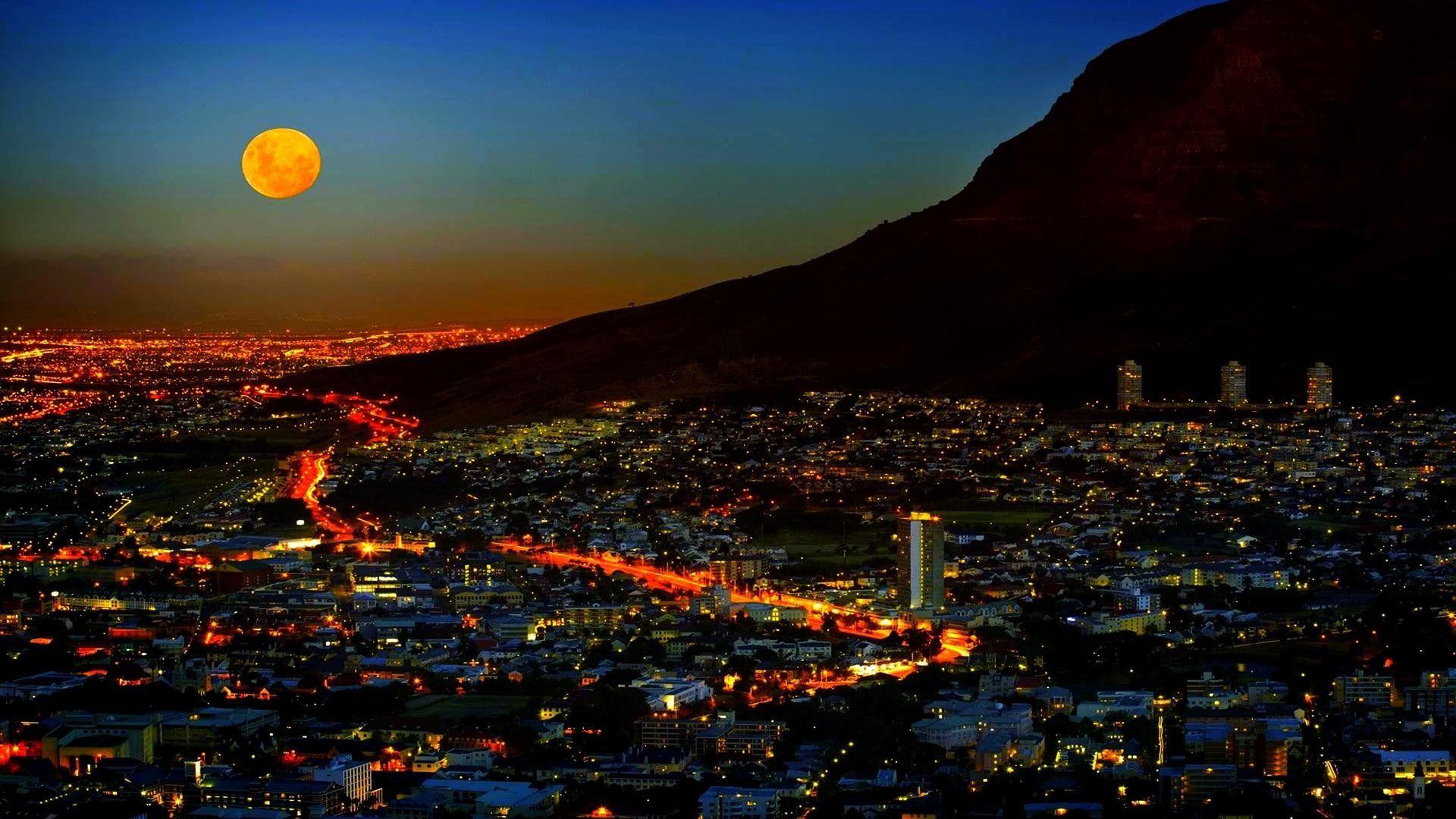 1920x1080 Moonlighted City Cape Town Lights South Africa 17351 HD wallpaper
