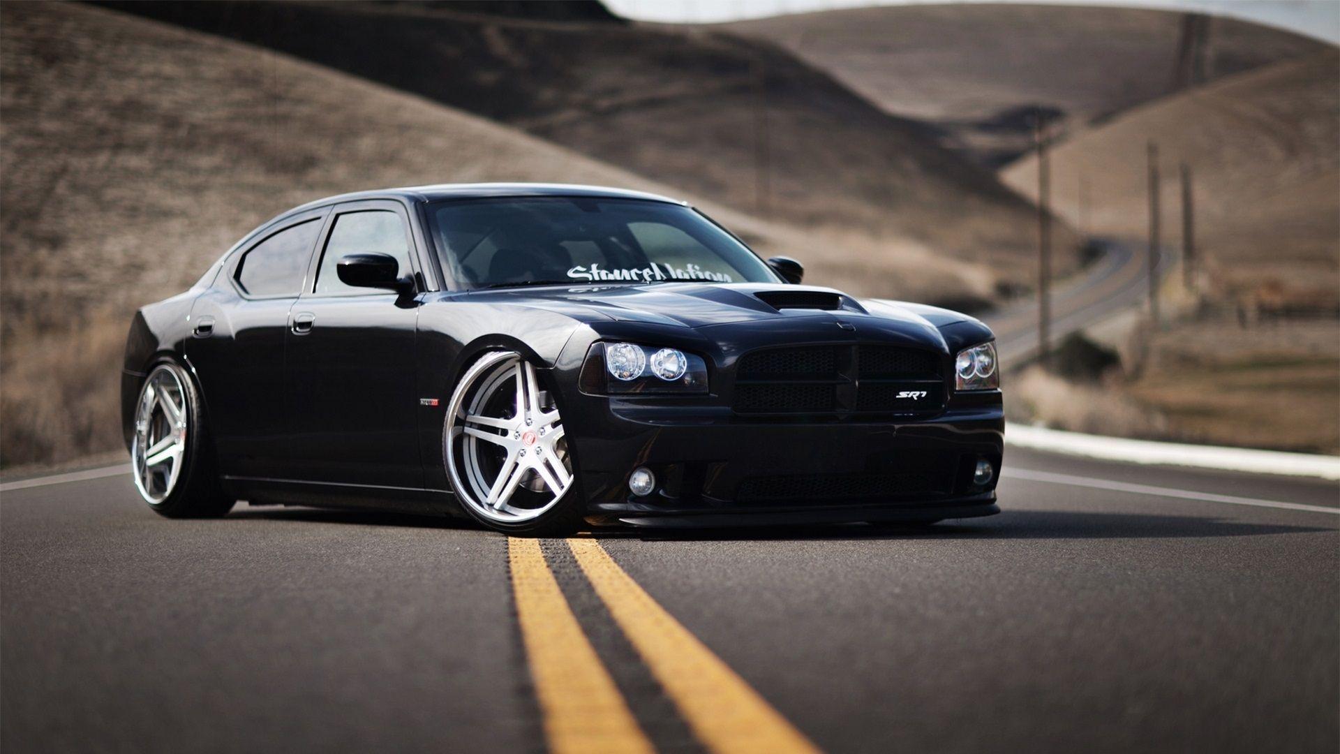1920x1080 Wallpaper Dodge Charger SRT8 black car at road 1920x1080 Full HD 2K Picture, Image