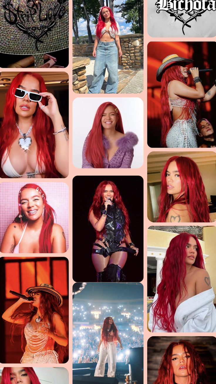 736x1308 Karol G Phone Wallpaper. La Bichota. Strip Love Tour. Red Hair Era