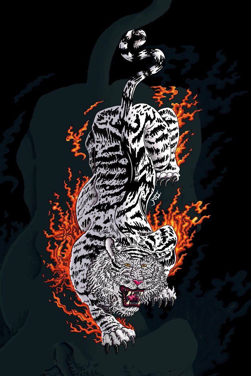 800x1200 Byakko #tiger #whitetiger #Japan #yokai #flames #fire Byakko, one of the four guardians of the compass in Japanese mythology