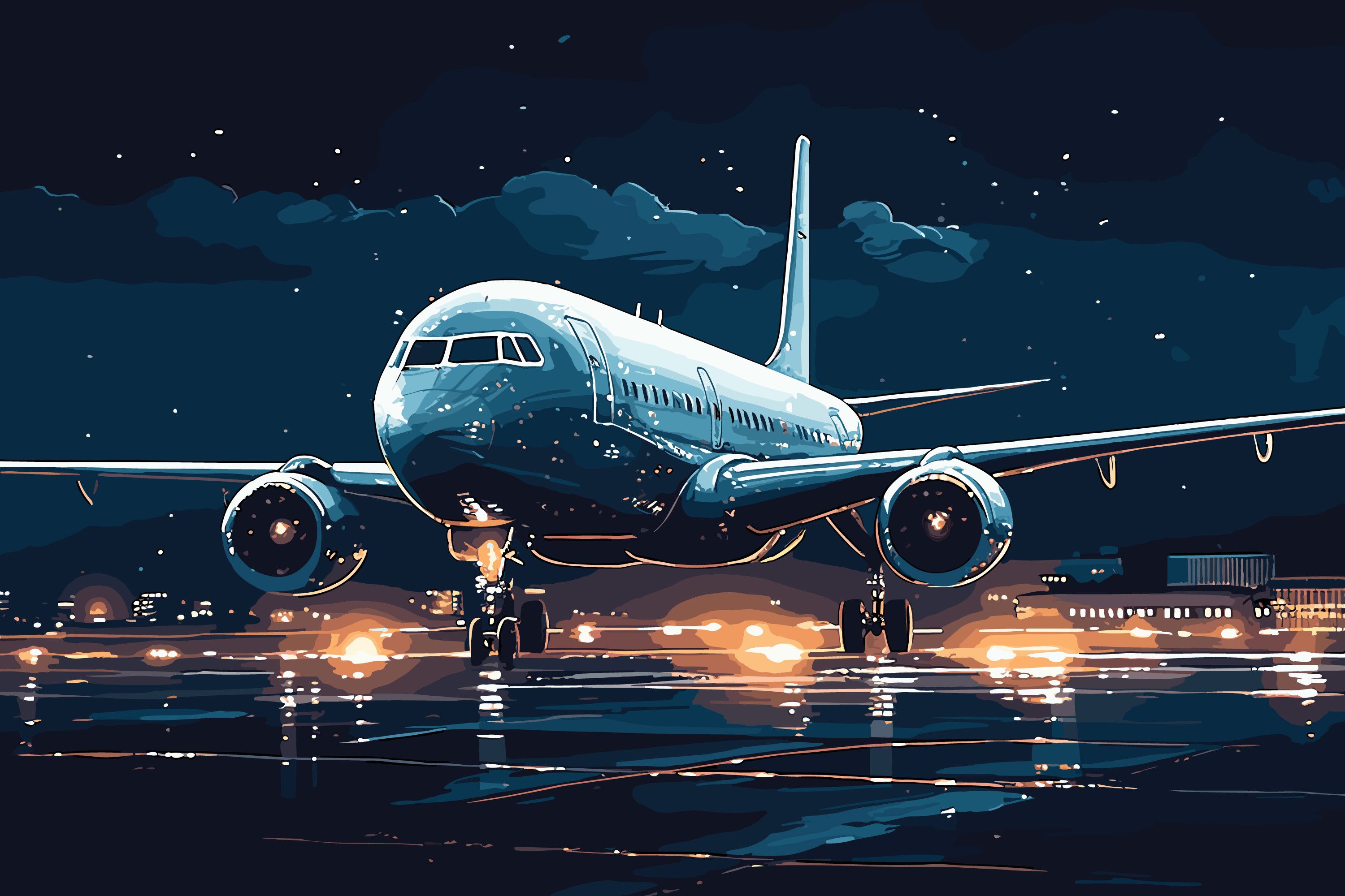 3000x2000 Passenger Plane Takes off at Night Graphic by saydurf · Creative Fabrica