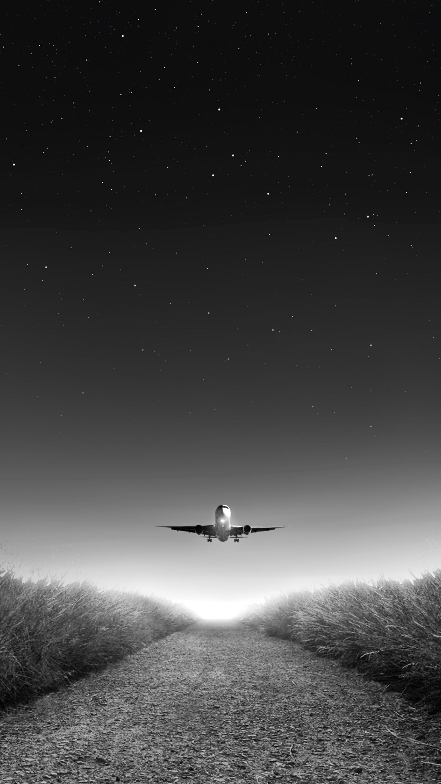 1440x2560 Download wallpaper 1440x2560 airplane, takeoff, bw, starry sky, photohop qhd samsung galaxy s s edge, note, lg g4 HD background