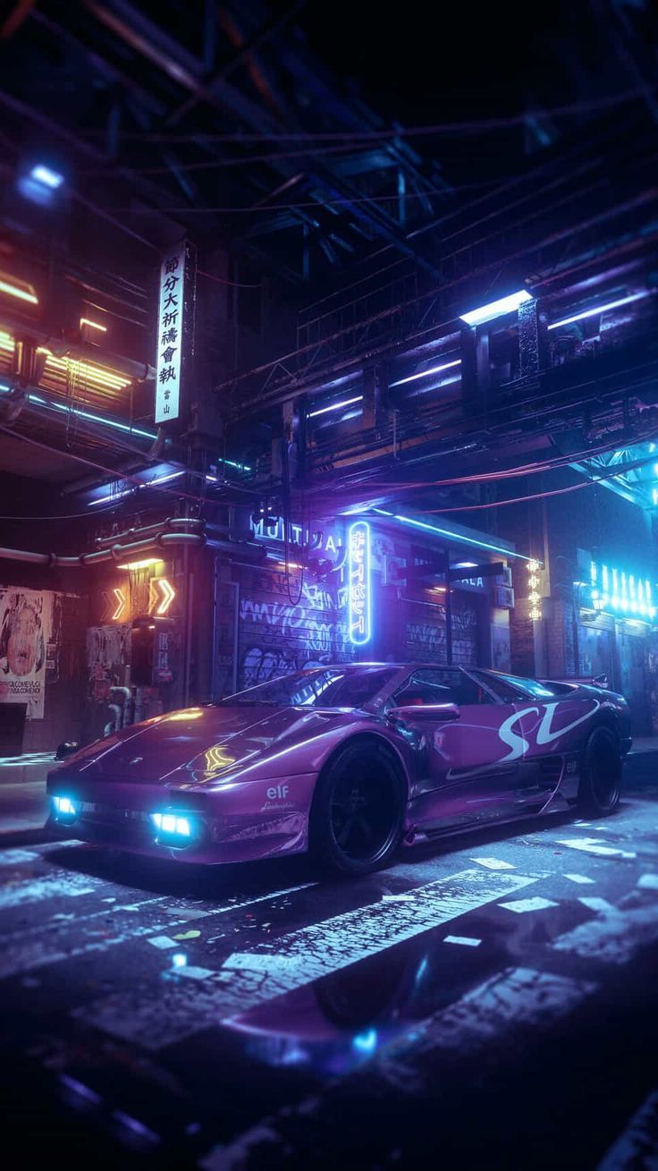 736x1309 Neon Car Phone Wallpaper