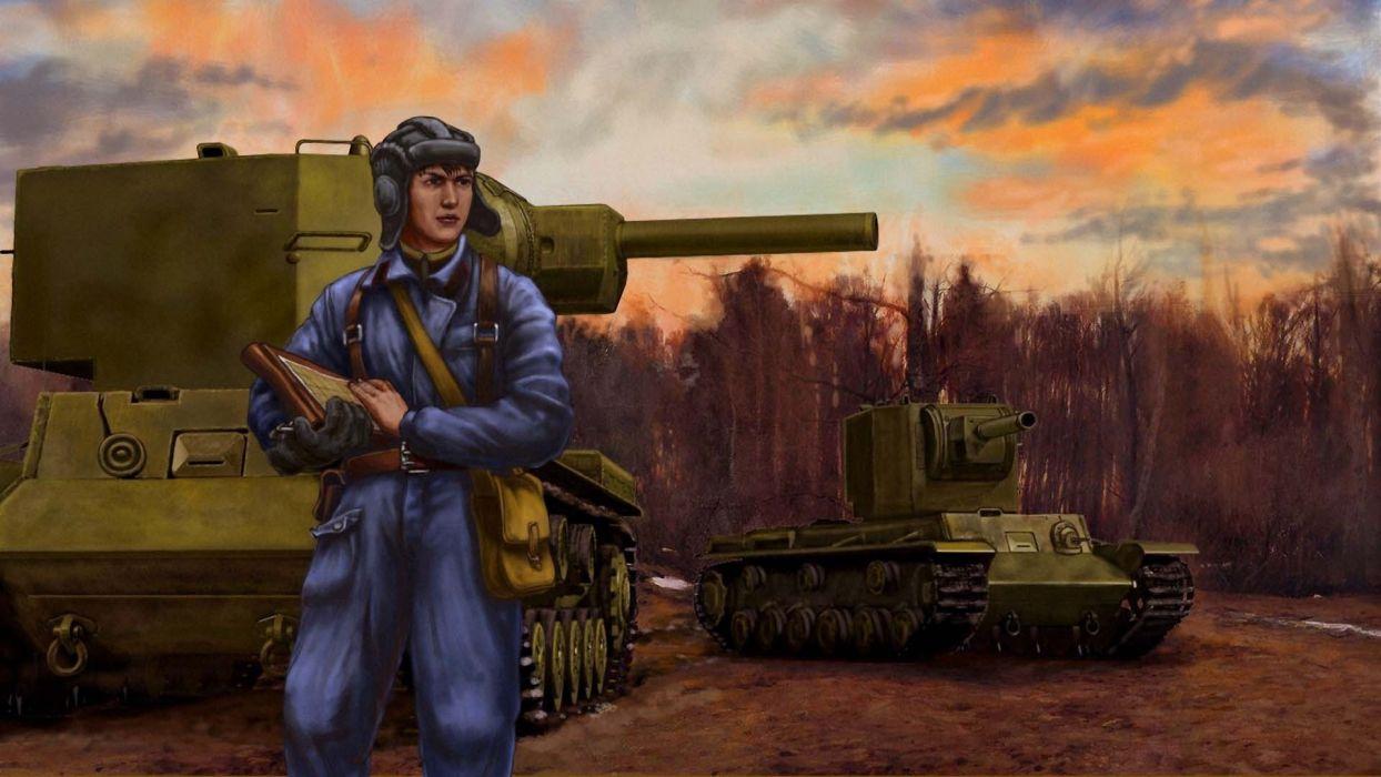 1244x700 Klim Voroshilov WW2 Tank Soviet KV 2 Heavy Art Military Painting Wallpaperx1080