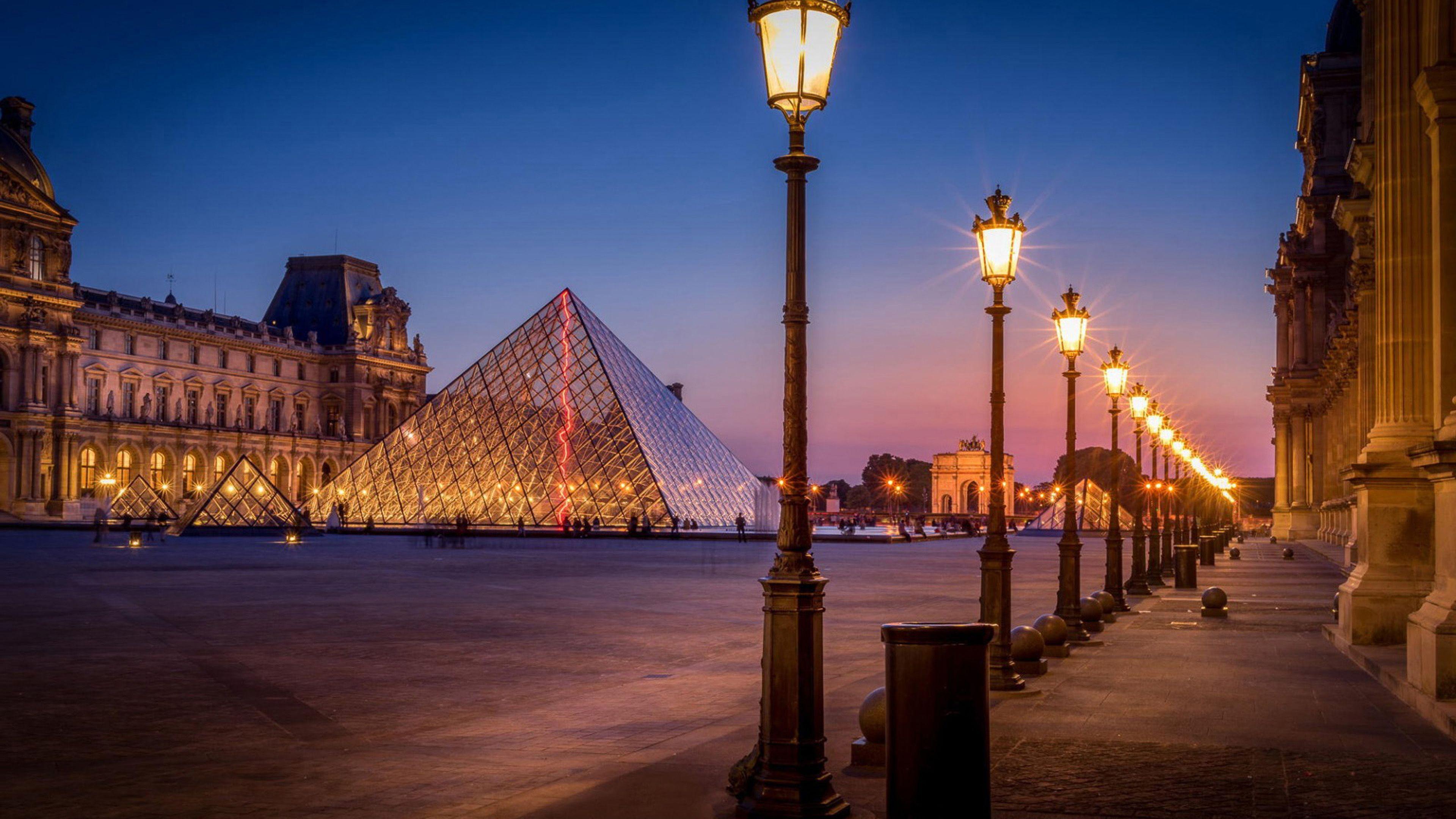 3840x2160 Beautiful Wallpaper HD Night Avenue Street Lights Pyramid Paris City 2880x2160 :