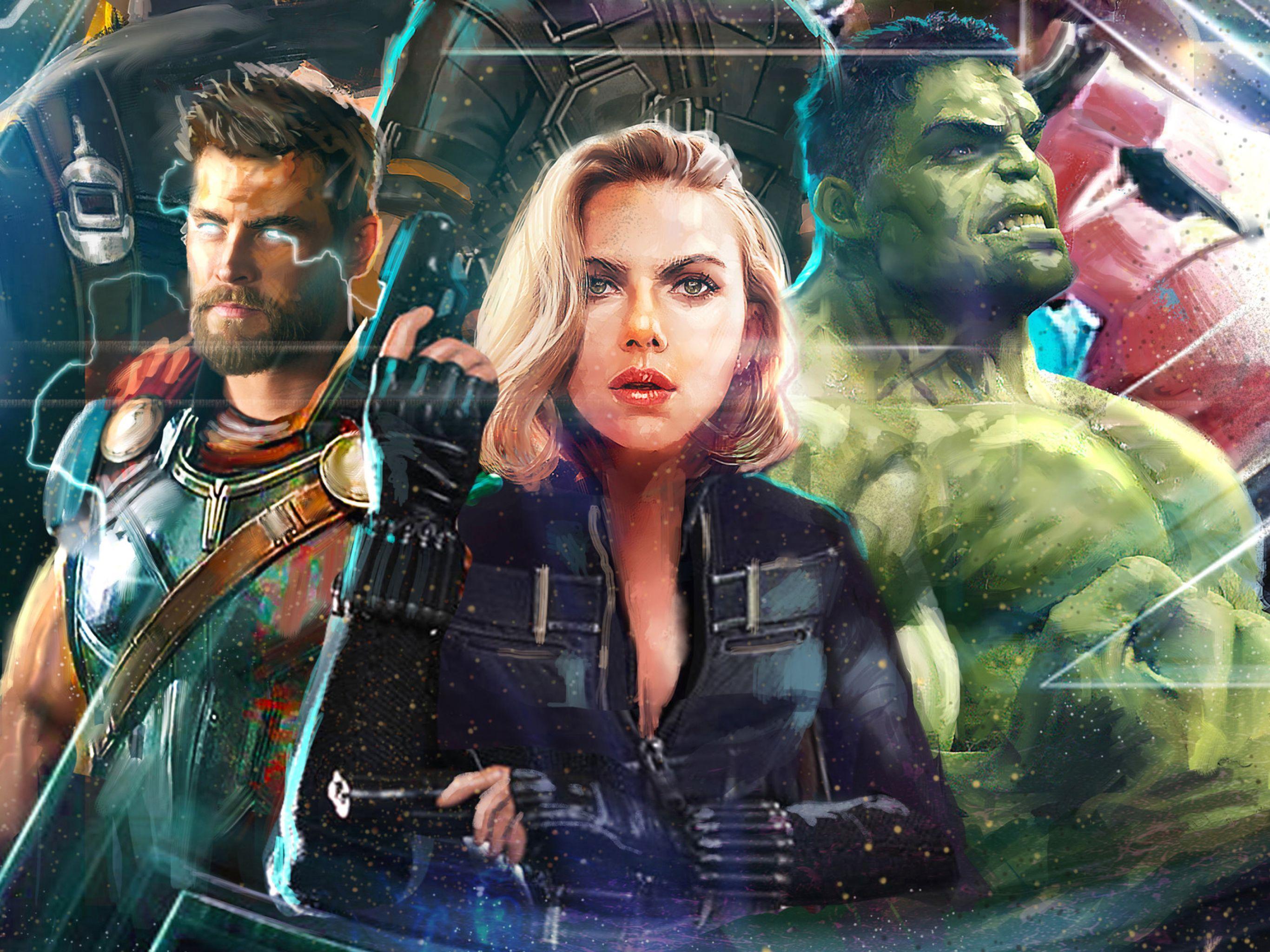2732x2048 Thor Black Widow Hulk In Avengers Infinity War Artwork 2732x2048 Resolution Wallpaper, HD Movies 4K Wallpaper, Image, Photo and Background