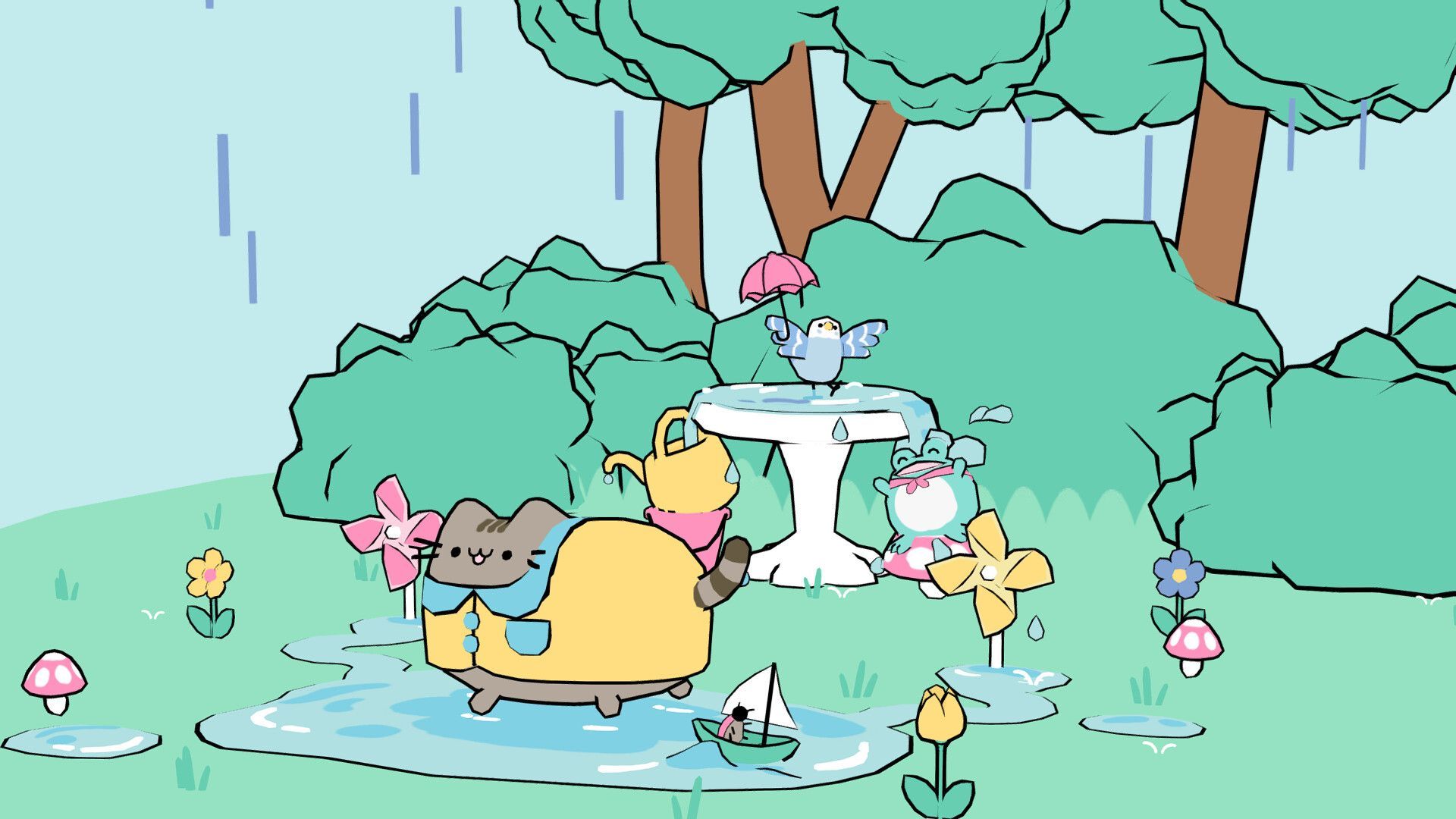 1920x1080 A spring time Pusheen desktop wallpaper by Pallavi Maruvada! (Link in comments)