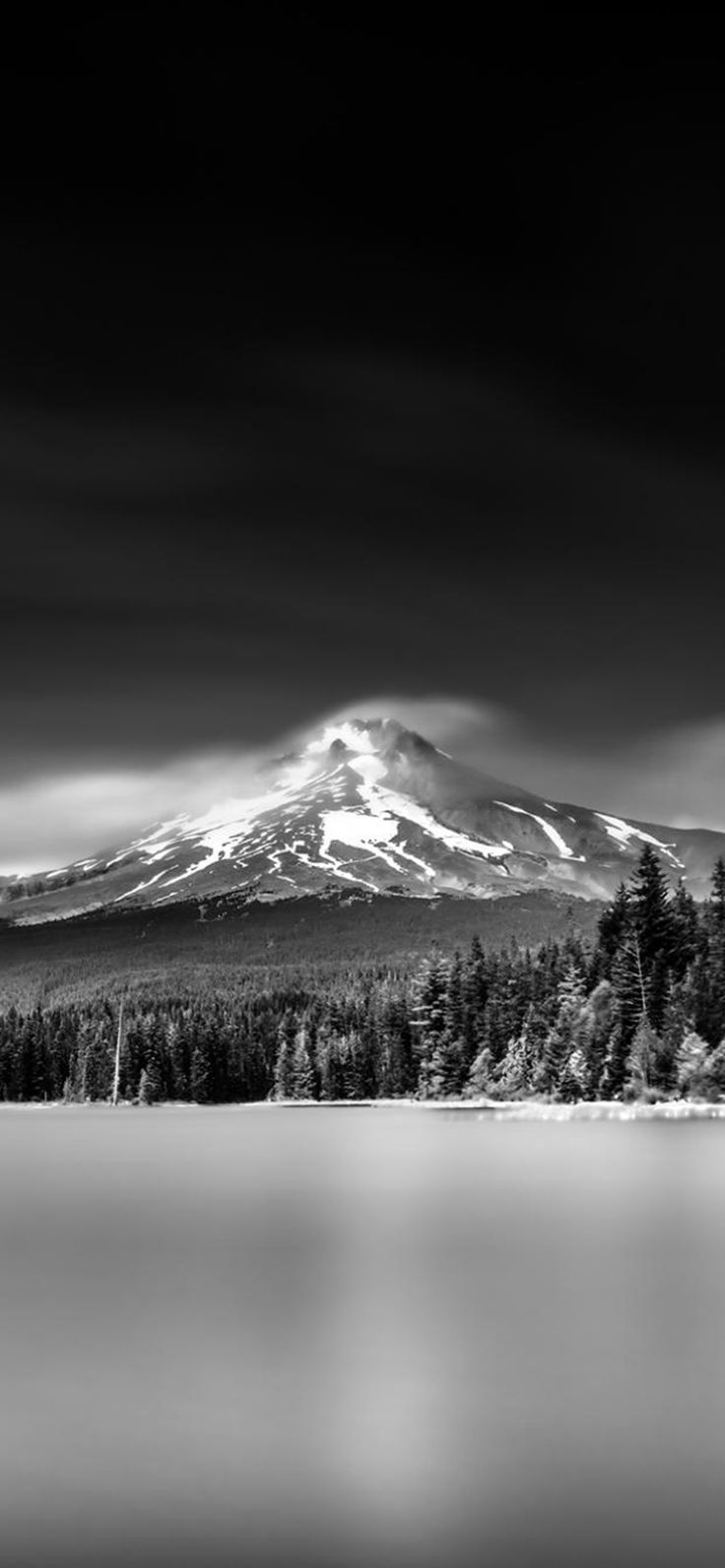 736x1593 Nature Snowy Mountains Lake Grayscale Landscape iPhone X Wallpaper Free Download