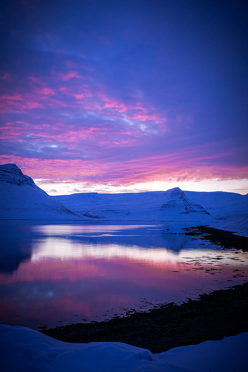 800x1200 Sunset, evening, mountains, snowy, HD phone wallpaper