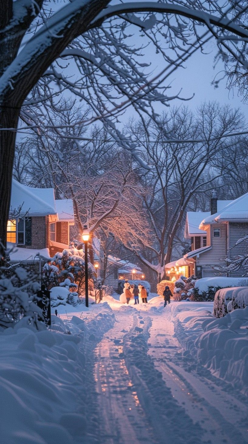 816x1456 Free Snowy Evening Stroll Image, Evening, Street