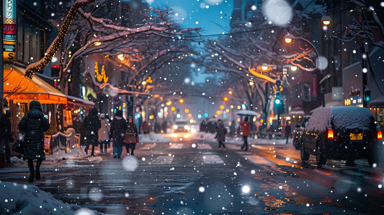 1456x816 Free Snowy Evening Scene Image, Winter, City